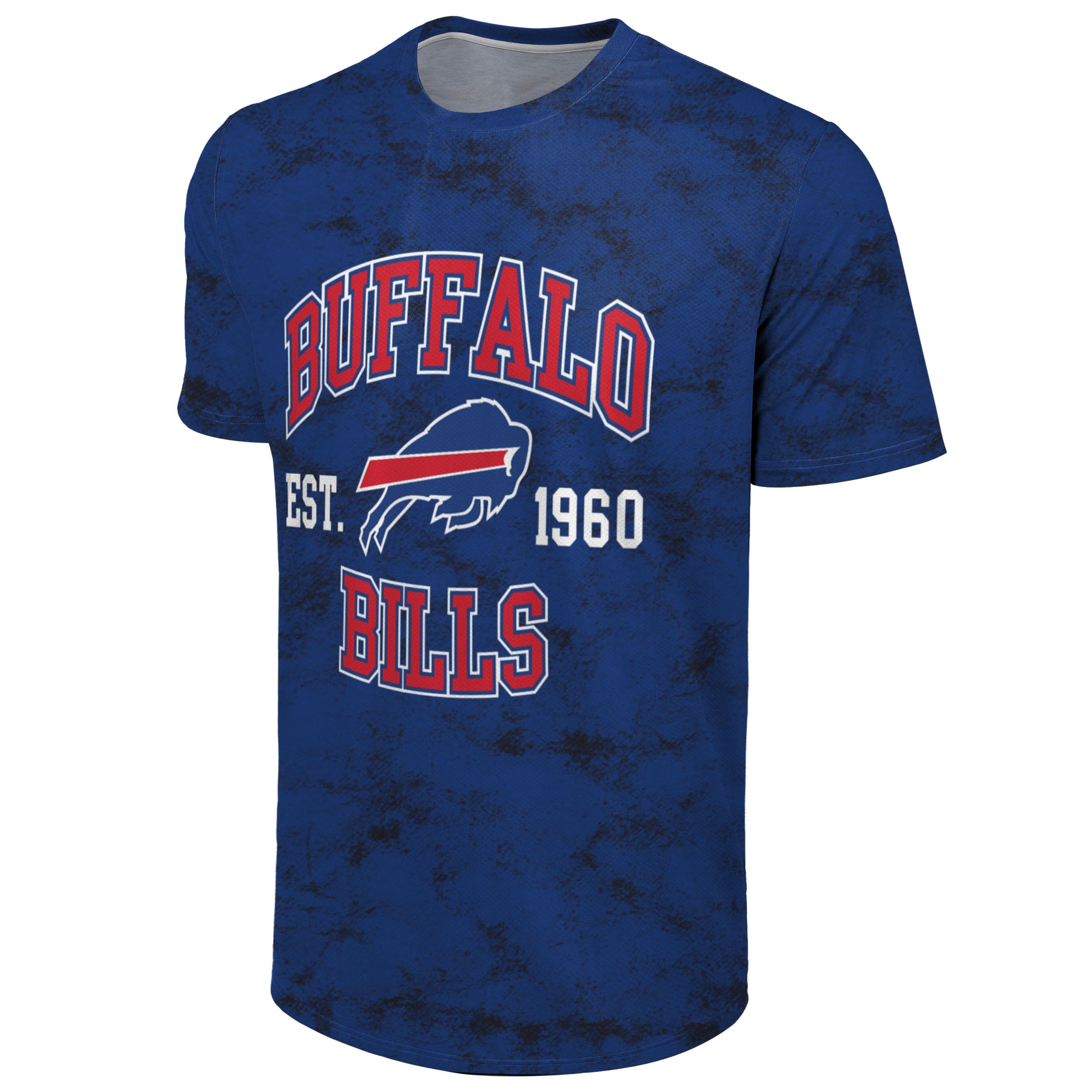 FOCO NFL Men's Officially Licensed Established Wordmark Camo Performance Throwback Team Color Crewneck T-Shirt, Buffalo Bills - Blue, M