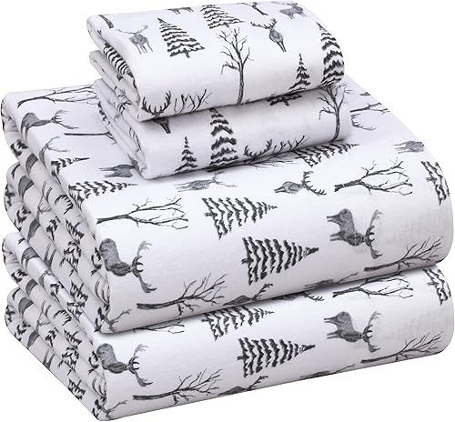 Vista 159 de RUVANTI Sábanas de franela 100% algodón King 4 piezas Celestial Stag Ciervo celestial