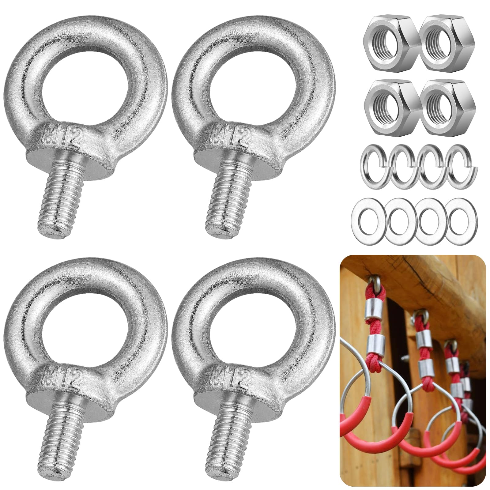 MirraSwit 4Pcs M12 Eyebolt with Nut, Lifting Ring Eye Bolts