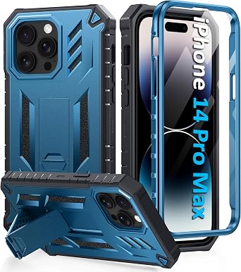 FNTCASE for iPhone 14 Pro Max Case, Built-in Screen Protector, Kickstand
