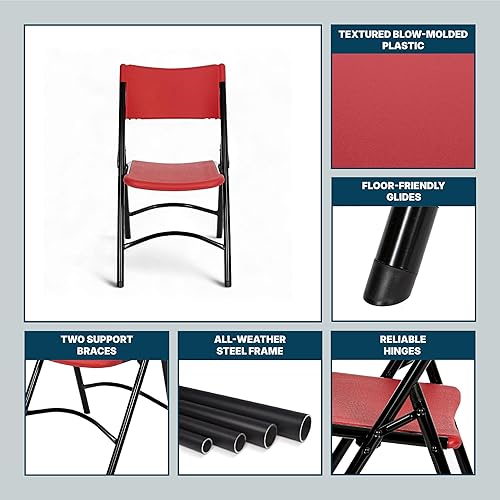 Miniatura 9 de OEF Furnishings Paquete de 4 sillas plegables de plástico resistentes para interiores y exteriores, color gris, marco de acero de calibre 19 de alta