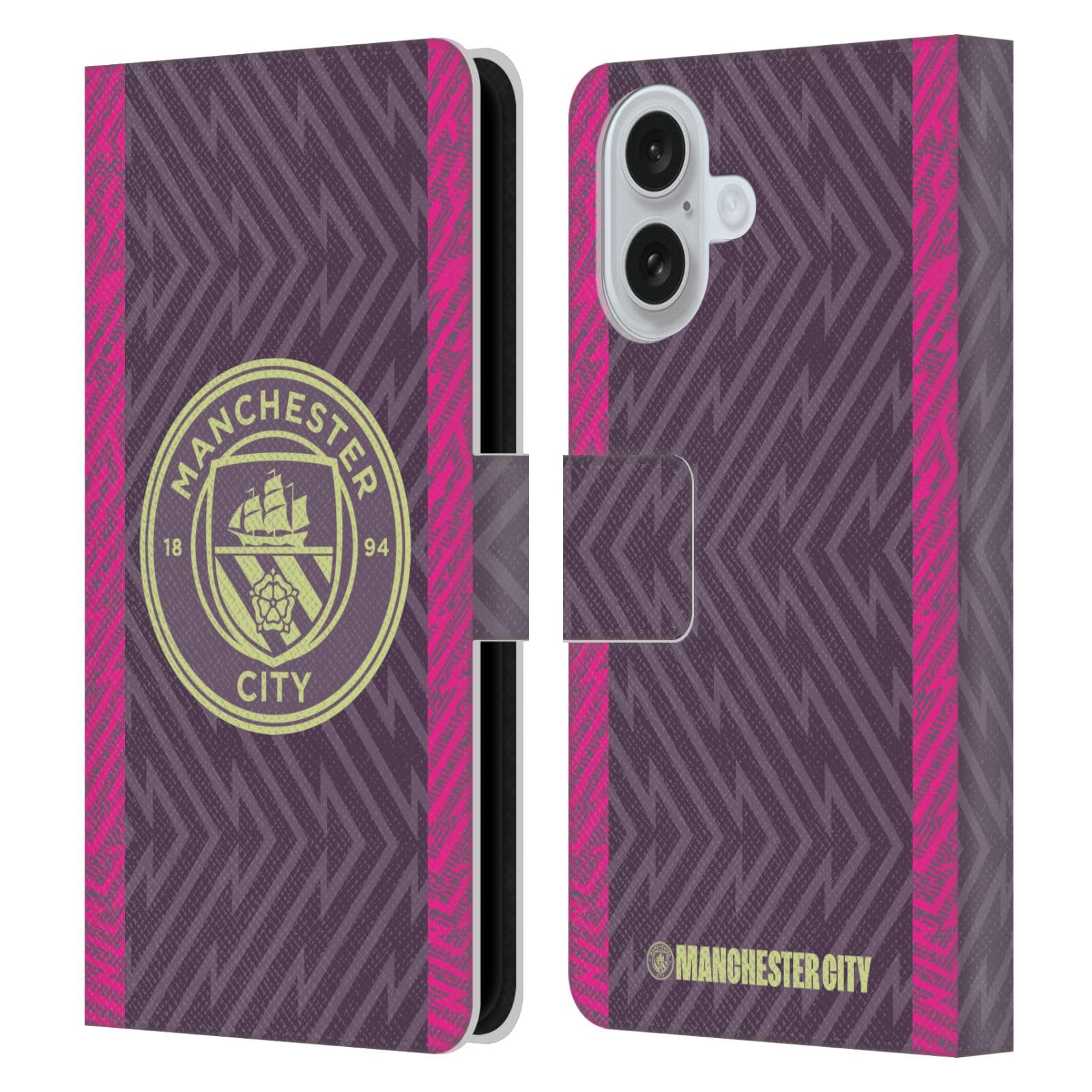 Head Case Designs Officially Licensed Manchester City Man City FC Home Goalkeeper 2023/24 Badge Kit Leather Wallet Case Compatible With Apple iPhone 16