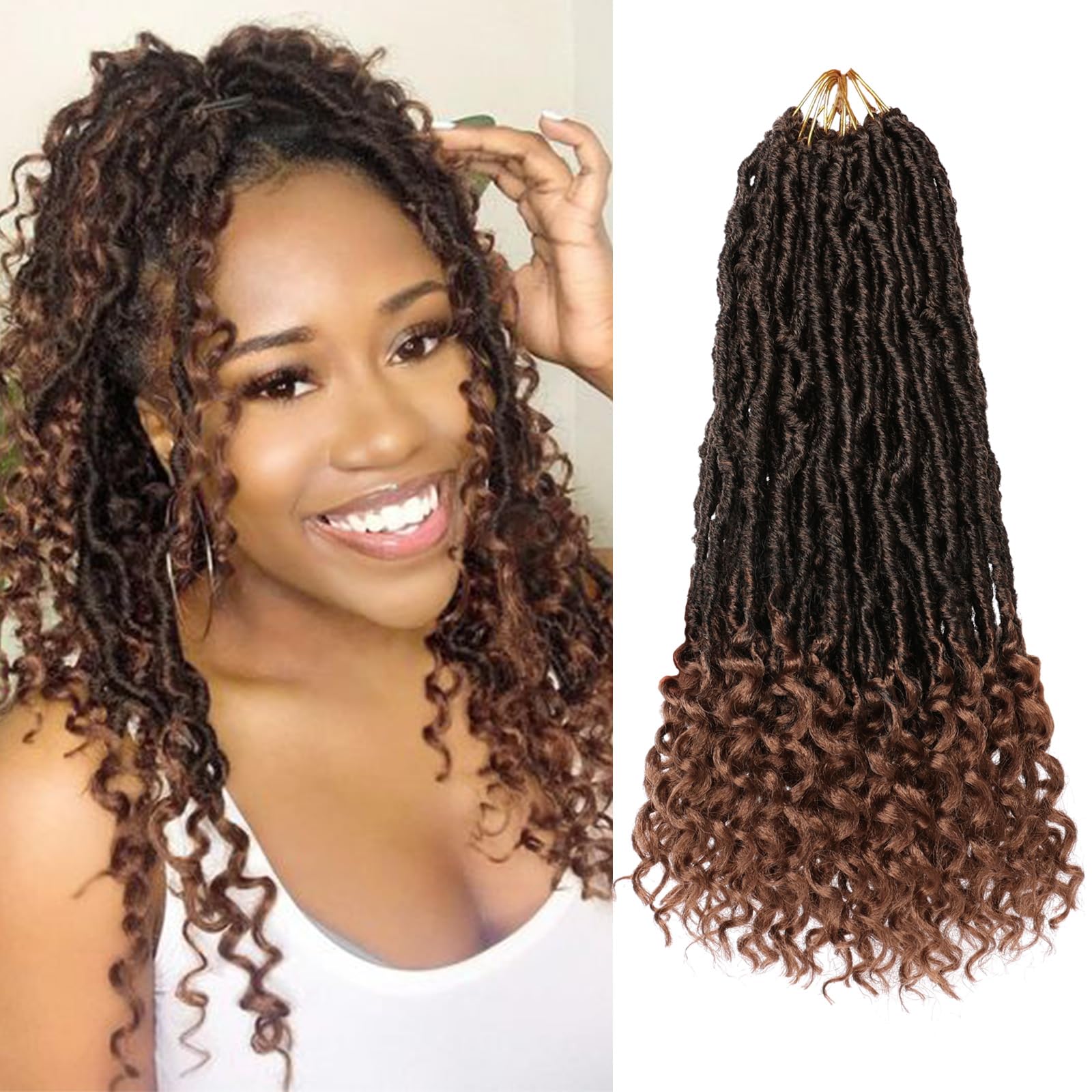 14 Inch New Faux Locs Crochet Hair Curly End 7 Packs Pre-looped Soft Locs Crochet Braids Hair Synthetic Wavy Bohemian Goddess Locs Braiding Hair for