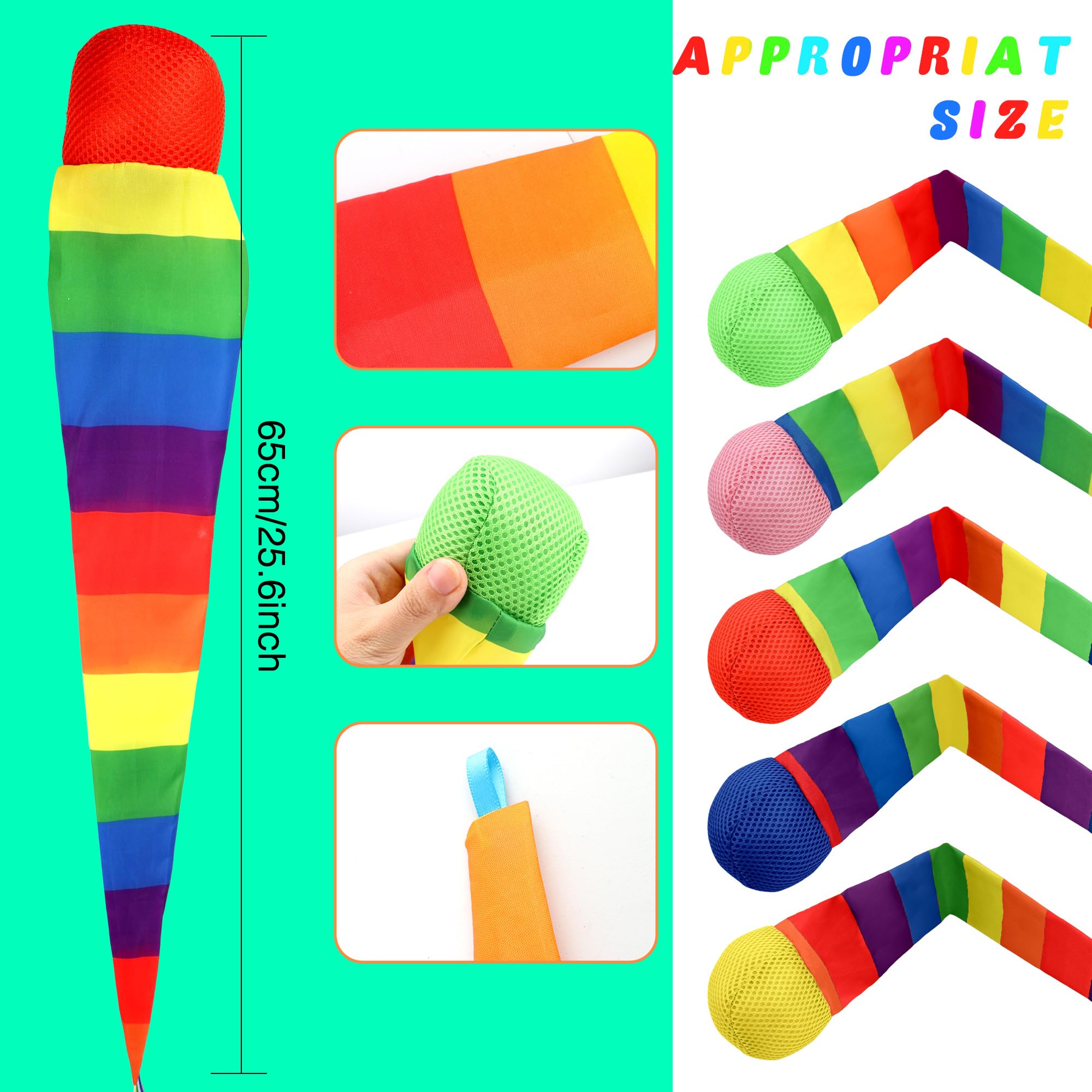 Kugliwa 10 Pack Throw and Catch Ball with Rainbow Tail Catch Tail Foam Balls Soft Rainbow Playground Ball Sports Comet Balls for Outdoor Games Activities Sensory Training