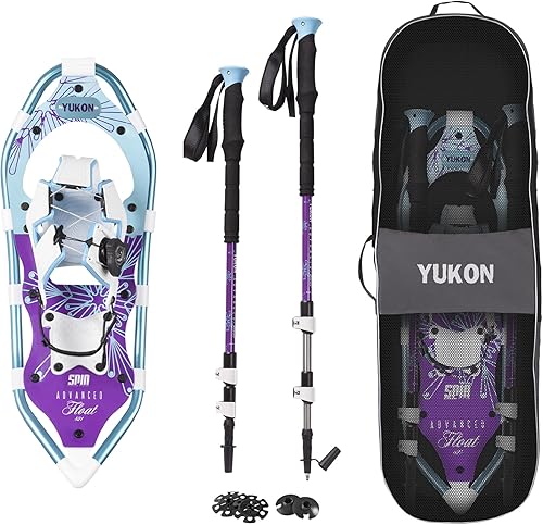 Yukon Charlie's Advanced Spin Float - Kit de raquetas de nieve para mujer, 8 x 21 pulgadas, incluye raquetas de nieve, bastones de senderismo y