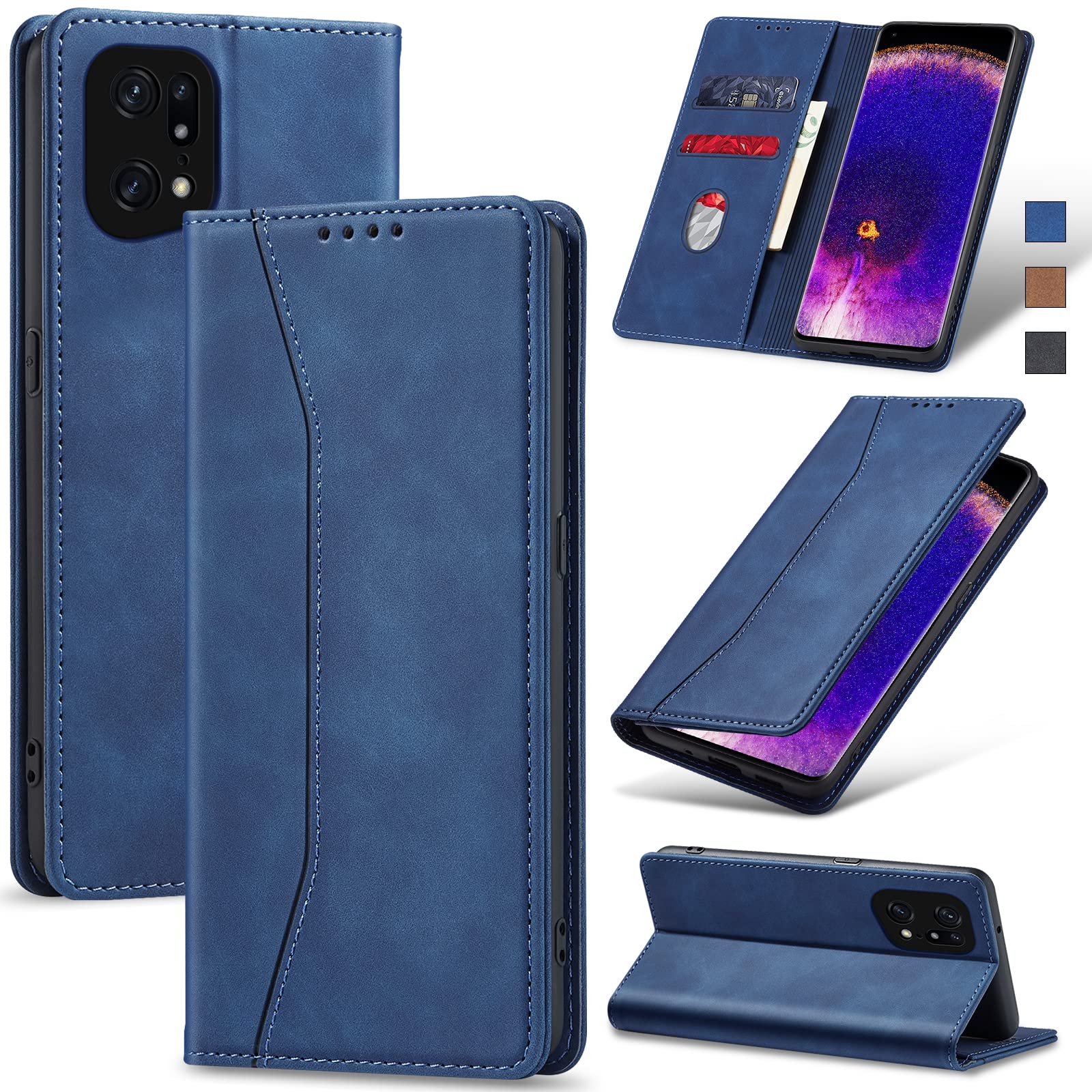 CHALK & HIDE - Custodia a Portafoglio in Pelle Vera per Oppo Find X5 PRO, Case Realizzato in Pelle Premium con Diversi Comparti, Chiusura Magnetica e Supporto Integrato - Nero