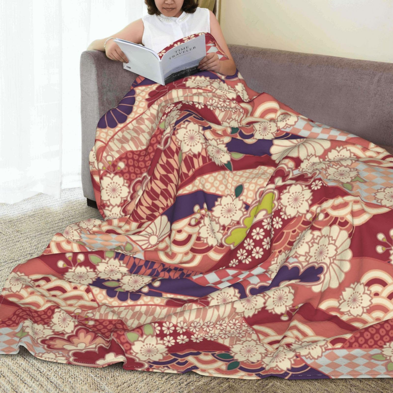 Amazon｜毛布 和風 和柄 赤 花柄 ブランケット シングル