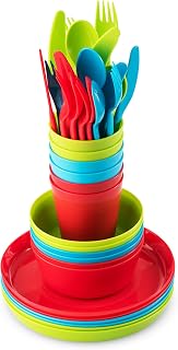 PLASKIDY 36-Piece Kids Plastic Dinnerware Set - BPA-Free Toddler Plates, Bowls, Cups & Utensils, Microwave & Dishwasher Safe