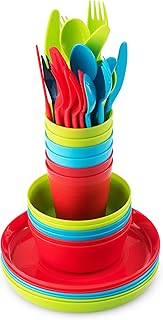 Kids Plastic Dinnerware Set - 36 Pc Reusable Children's Dinner Set Microwave / Dishwasher Safe BPA Free Toddler Dishes Dinnerware Set Includes Kids Plates and Bowls Kids Cups & Flatware.