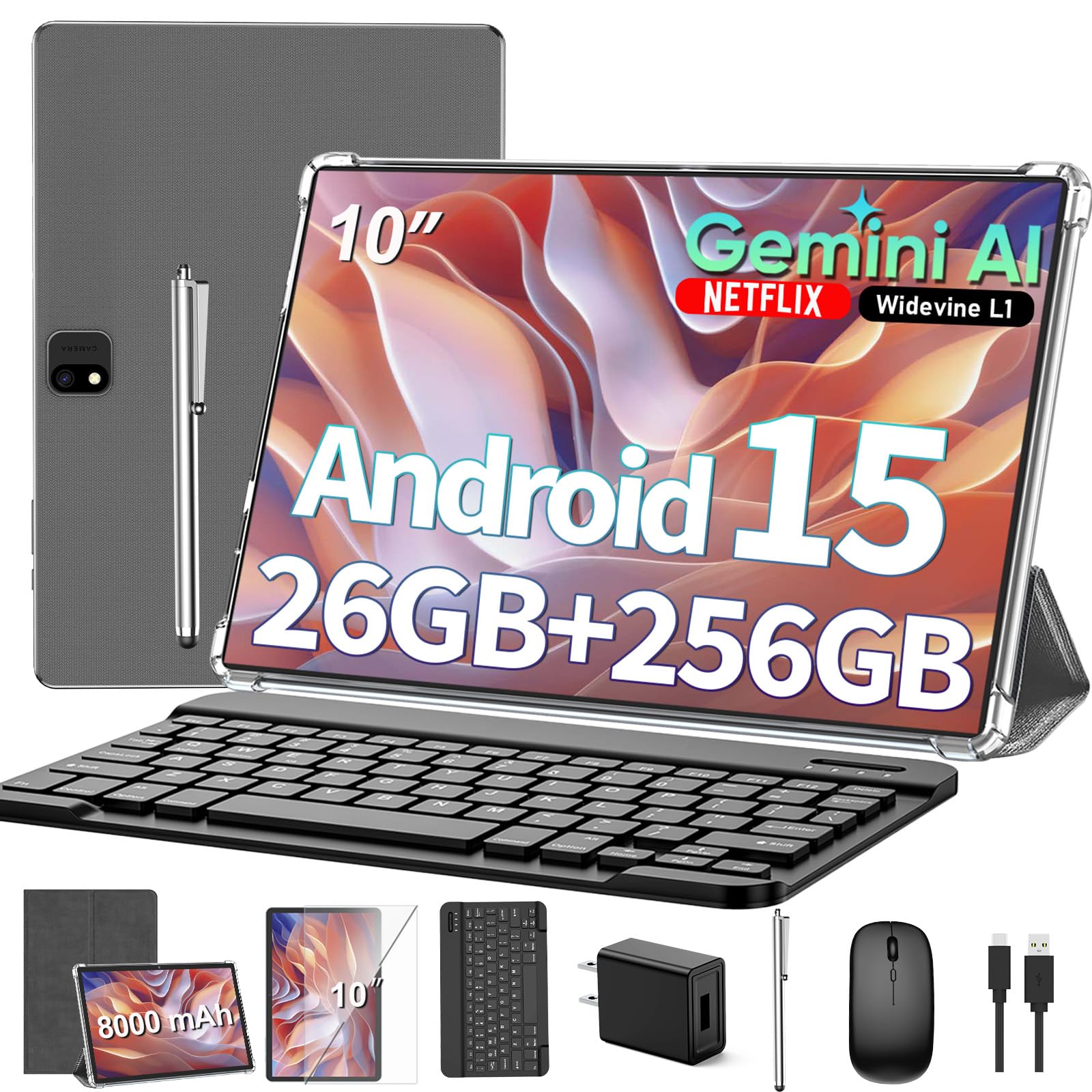 Relndoo Android 15 2025 Tablet with Keyboard, 24GB+128GB+2TB