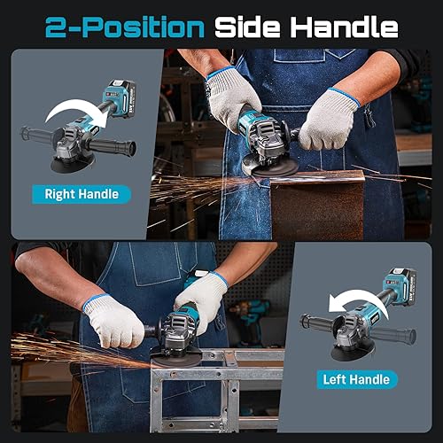 Miniatura 6 de SEESII Amoladora angular inalámbrica de 4-12 pulgadas, herramienta de amoladora de batería sin escobillas de 21 V con 2 baterías de 4.0 Ah, 10000