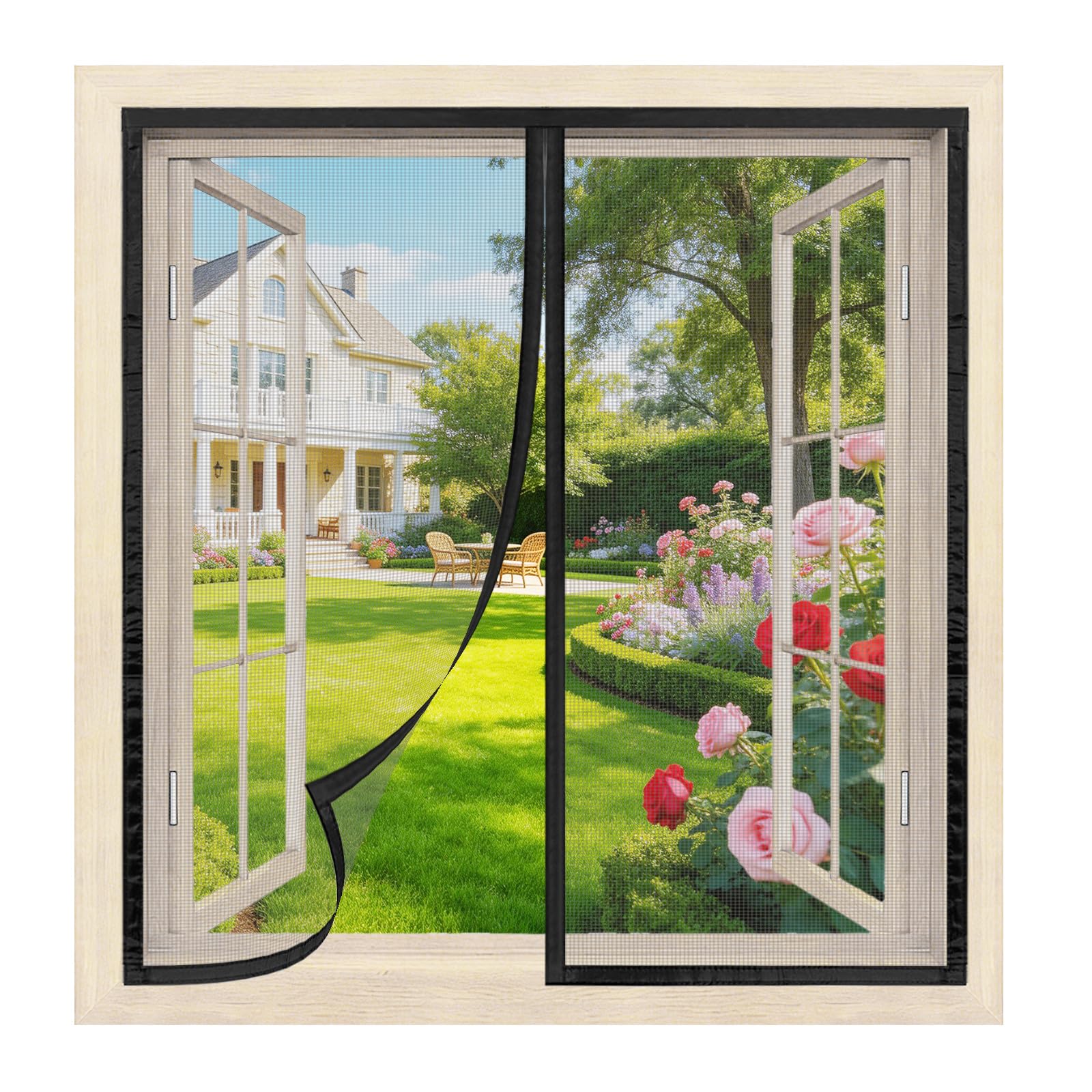 Moustiquaire Fenetre Magnetique 80 x 95 cm Noir - Moustiquaire pour Fenêtre Montage sans Perçage, Fermeture Automatique, Maillage Ultra-Fin, Adaptable à la Plupart des Fenêtres et Portes de Balcon