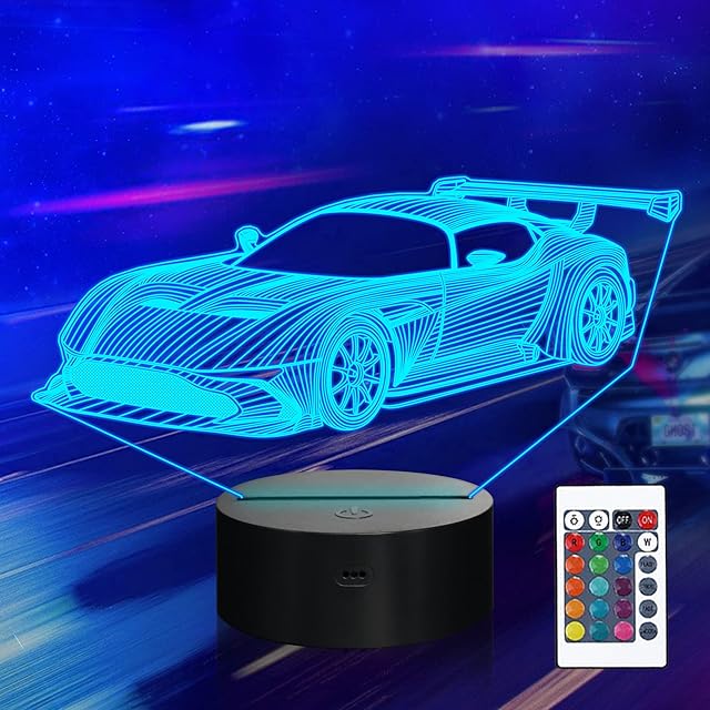 Coopark Car 3D Gifts Lamp, Rally Vehicles Illusion Optical Night Light 16 Colors Changing with Remote Control, Kids Bedroom Decor Novelty Birthday Gift Present for Sports Racing Lover Children Boy Men