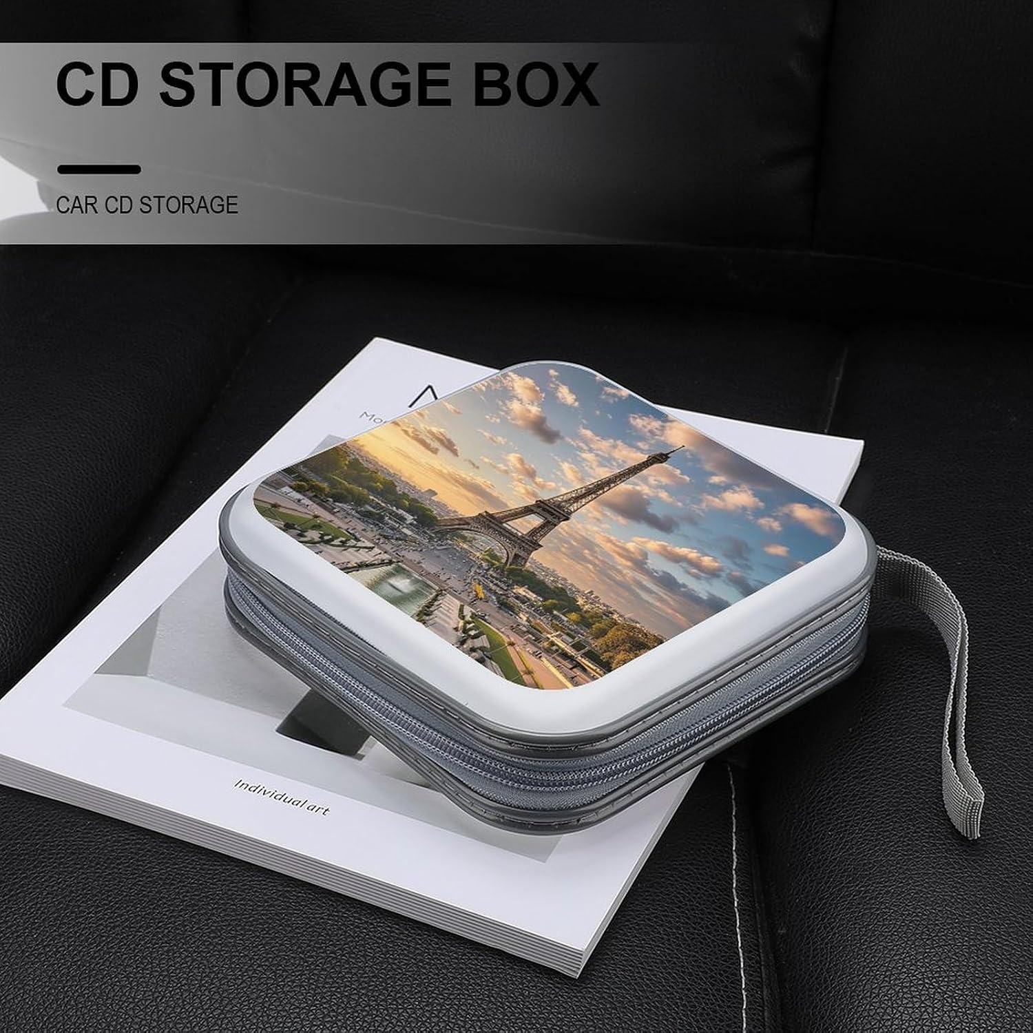 French Paris Tour Eiffel Tower DVD Case, 40 Capacity CD Case Holder with Zippers, Portable CD Holder Hard Plastic Disc Cases Personalized DVD Wallet Organizer for Car Home Travel image 5