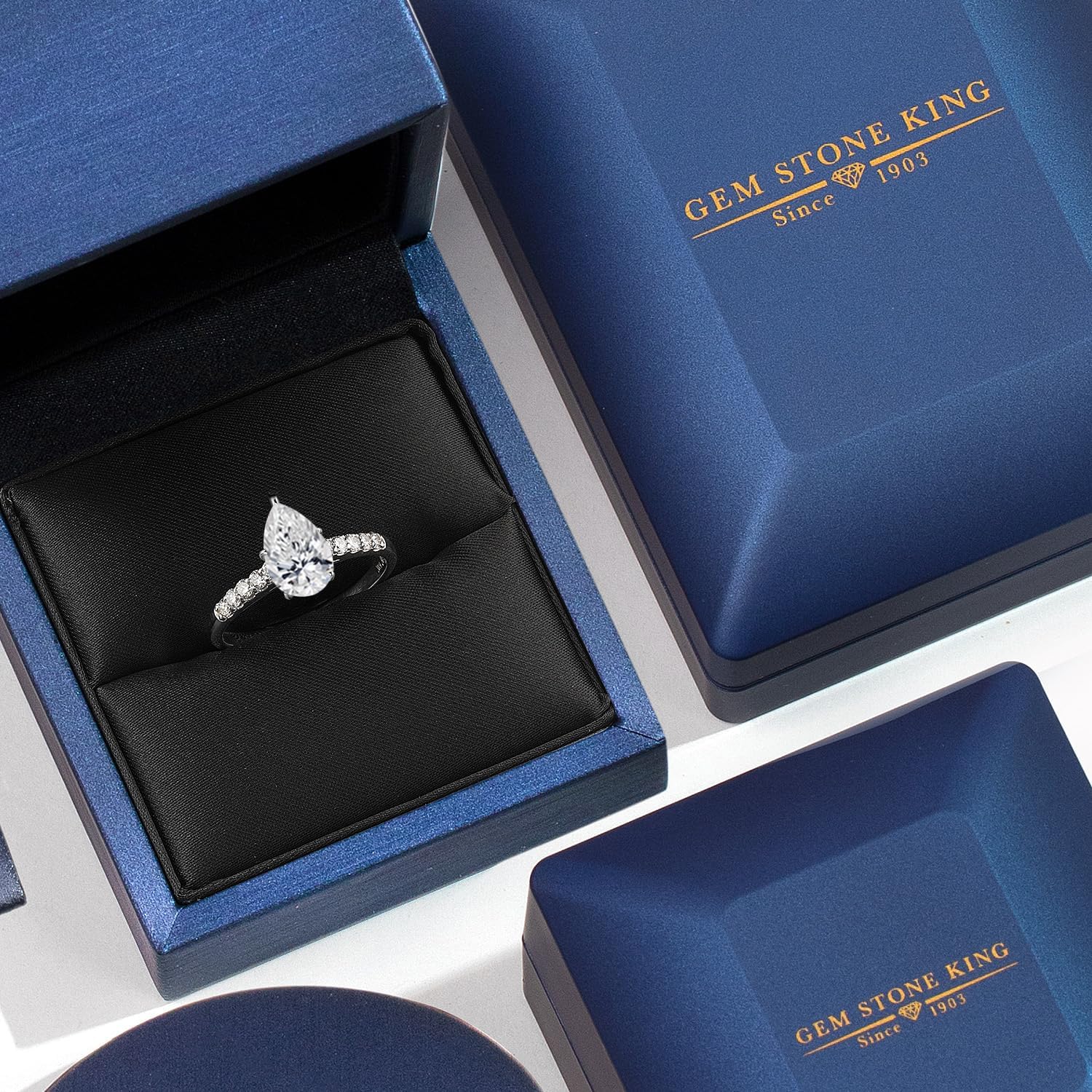 Gem Stone King 10K White Gold 8X5MM Pear Shape Gemstone Birthstone and Lab Grown Diamond Engagement Ring For Women | Wedding Anniversary Promise Gold Ring | Available in Size 5 to 9 - Image 5