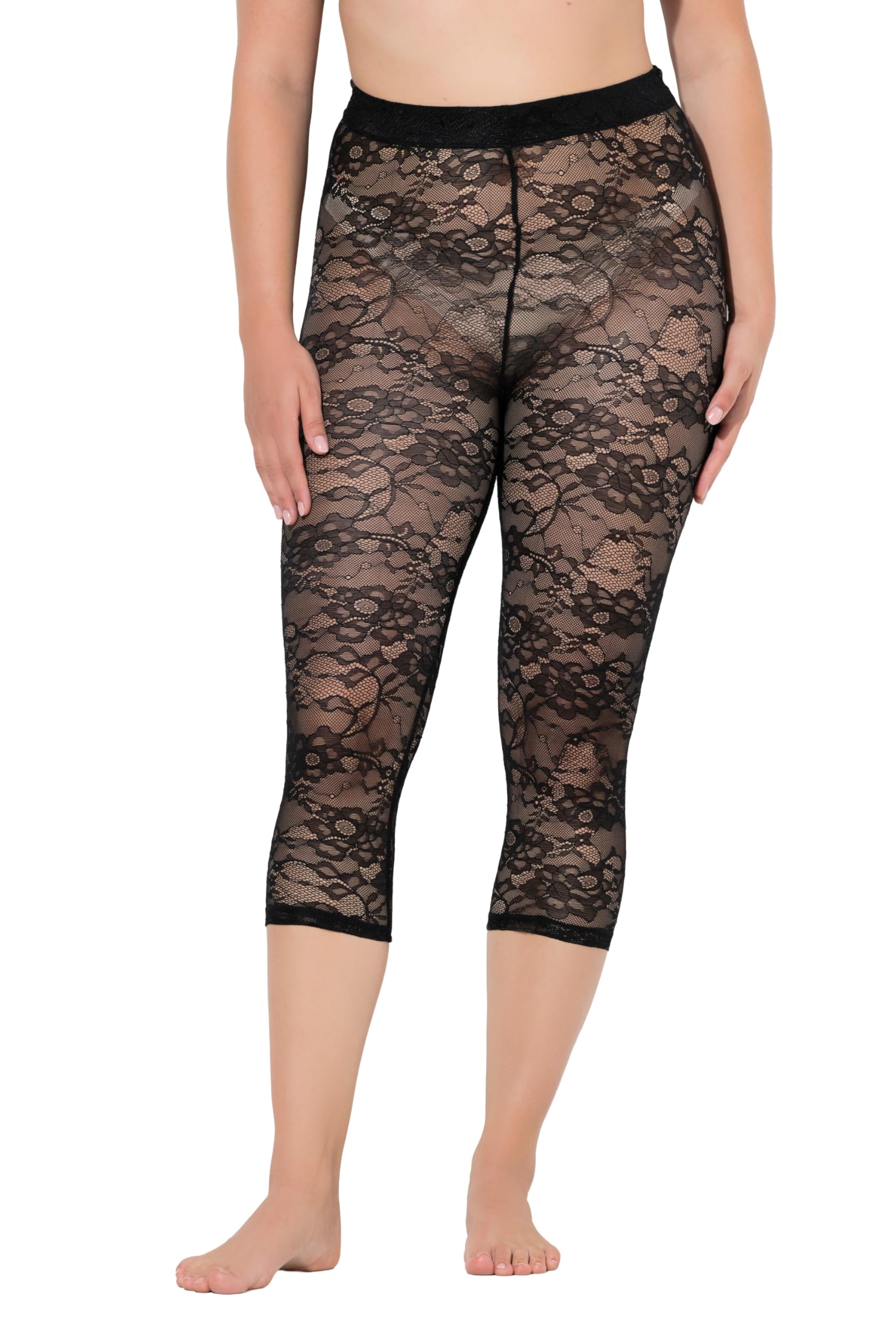 Ulla Popken Damen große Größen Übergrößen Plus Size Strumpf-Capri, Spitze, Oberschenkel-Schutz 845313