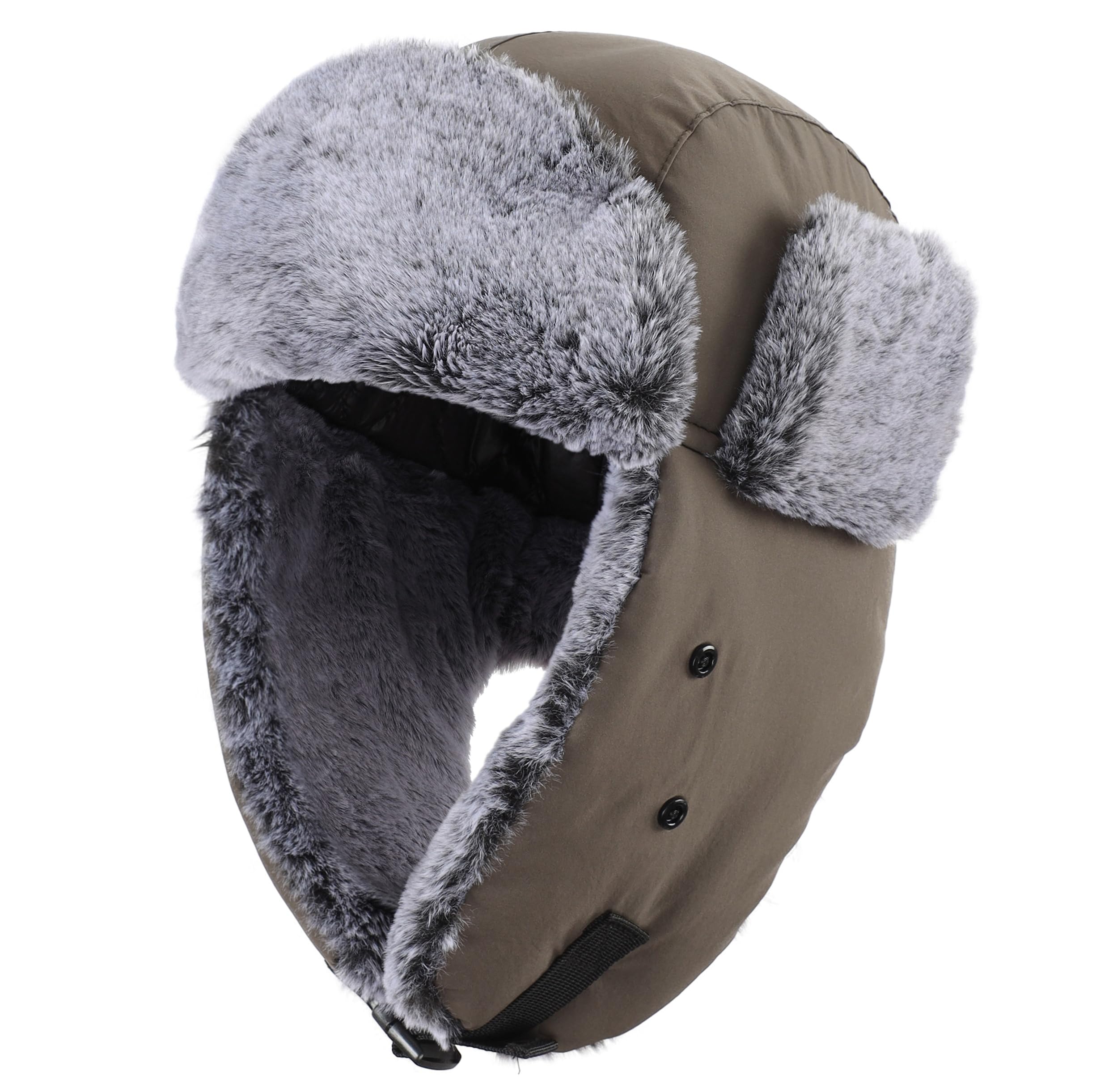 Connectyle Faux Fur Trapper Hat for Men Windproof Trooper Hunting Hat Cold Weather Outdoor Warm Earflap Hat Dark Grey