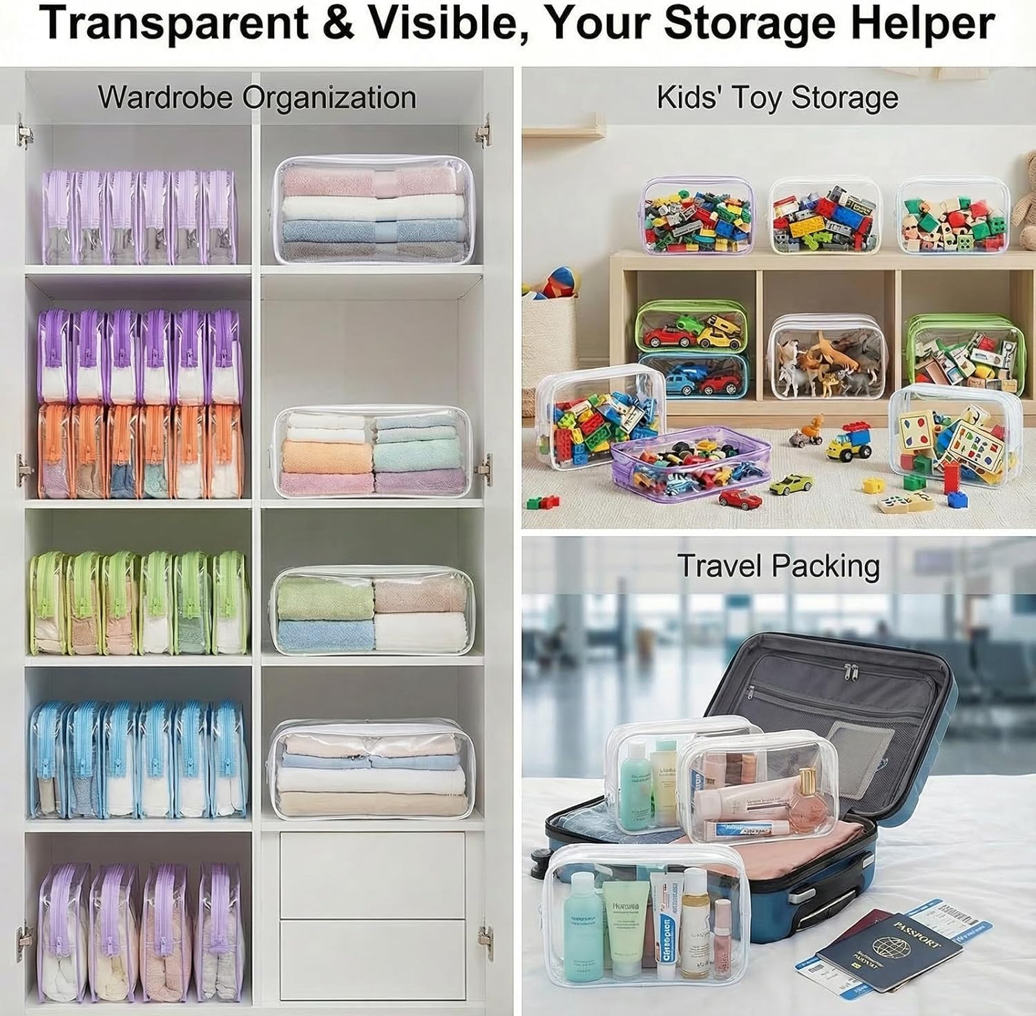 100 Pcs Clear Makeup Bags Bulk 0.2 MM Thickened PVC Tsa Approved Toiletry Bag for Travel Transparent Cosmetic Bag Waterproof Travel Small Pouches with Zipper for Men and Women (White) - Image 7