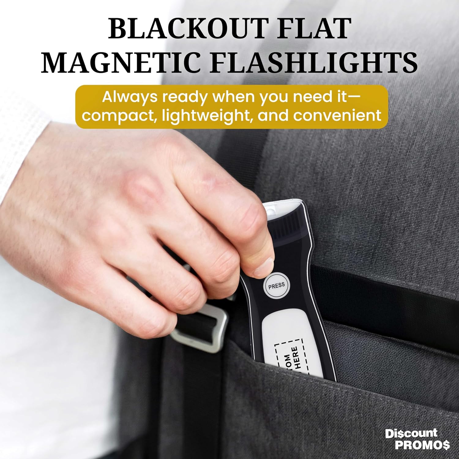DISCOUNT PROMOS 10 Blackout Flat Magnetic Flashlights Set of 10/50/100 Customizable Text Logo LED Lights Wrist Strap Included Fridge Magnet Bulk Pack - Black image 4