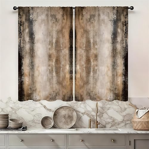 Miniatura 33 de Rusitc - Cortinas de cocina de algodón para granja, 27.5 pulgadas de ancho x 39 pulgadas de largo, 2 paneles con bolsillo para barra, estilo retro,