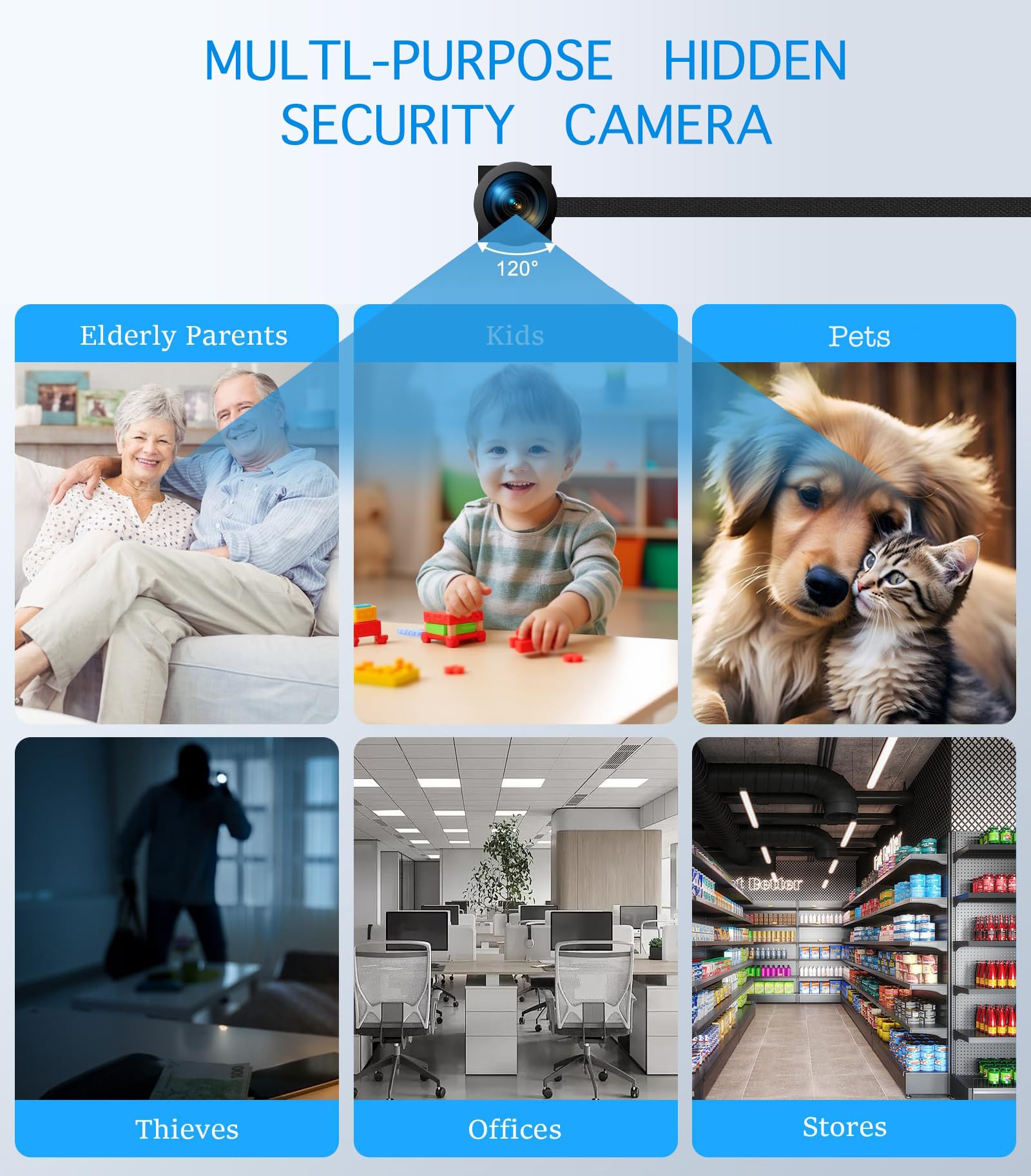 Pequeña cámara oculta WiFi 1080P, mini cámara espía con detección de movimiento, microcámara inalámbrica para interiores para seguridad y monitoreo, recargable, soporta SD de 128 GB