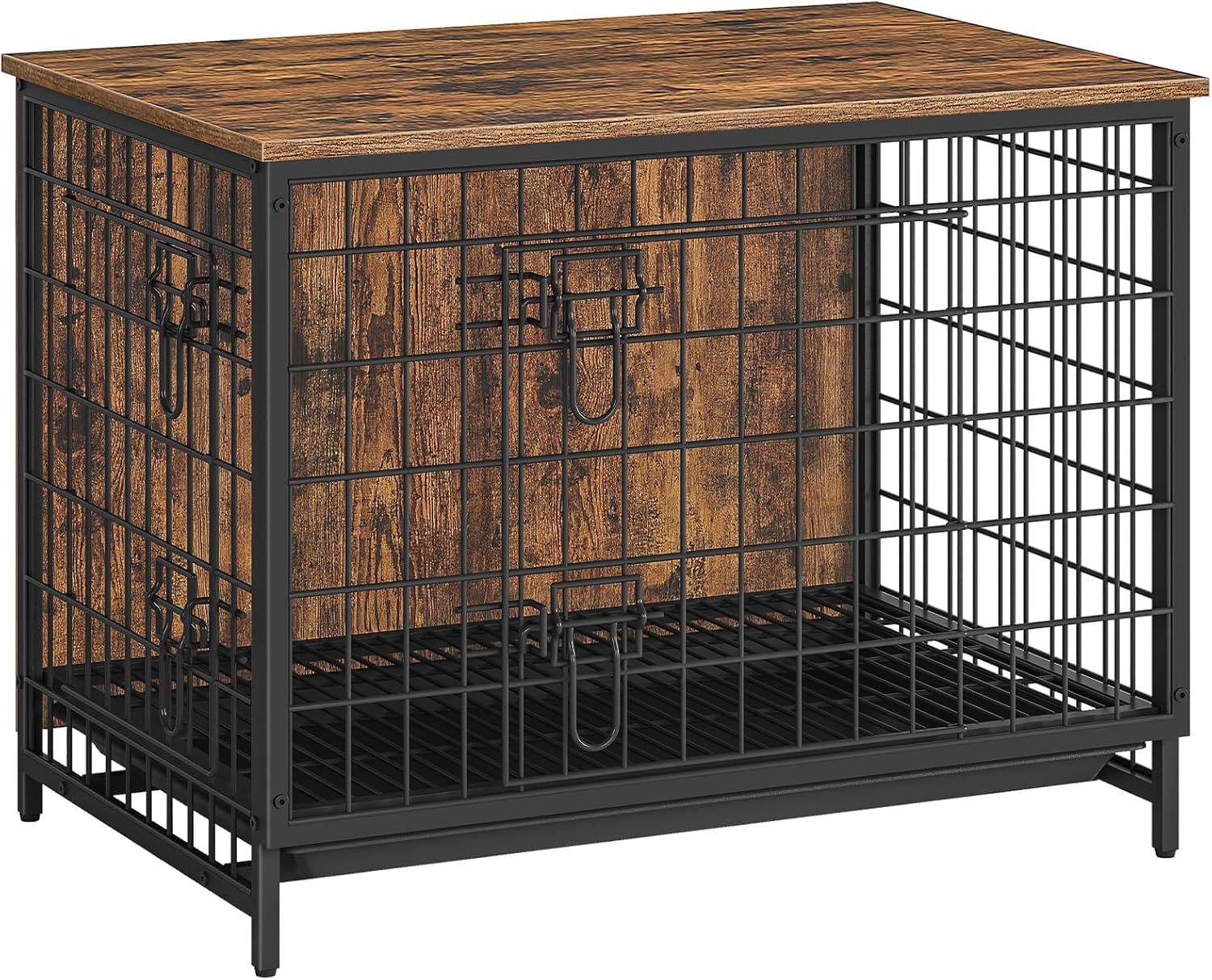 ALLOSWELL Dog Crate Furniture, 31.5" Wooden Dog Crate End Table, Dog Furniture with Removable Tray, Indoor Dog Kennel, Double Door Dog Cage for Small/Medium/Large Dogs, Rustic Brown DCHR0201 31.5"L x 21.7"W x 25.1"H Rustic Brown