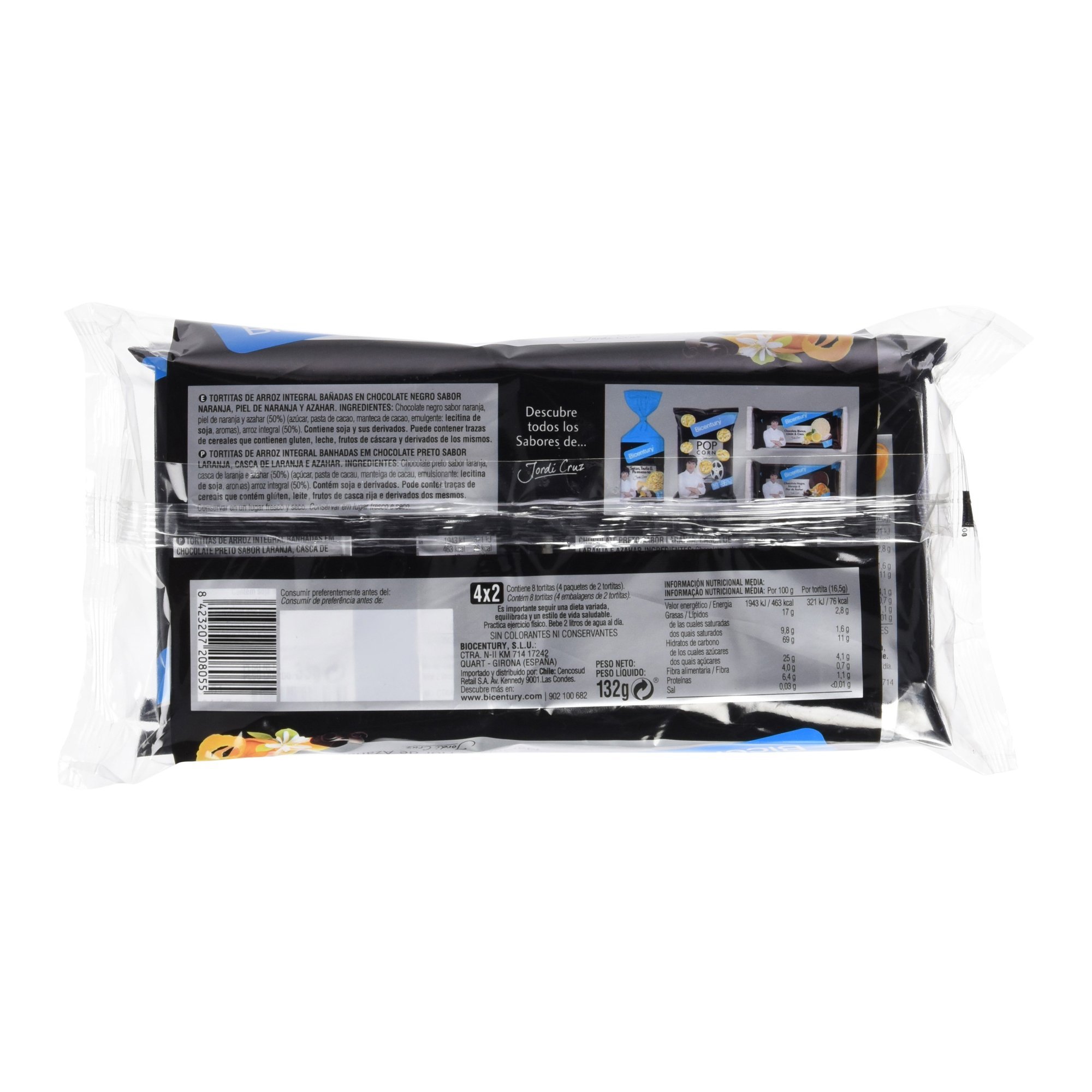 Bicentury Tortitas Arroz Con Chocolate Negro, Naranja Y Azahar, 4 x 160 g