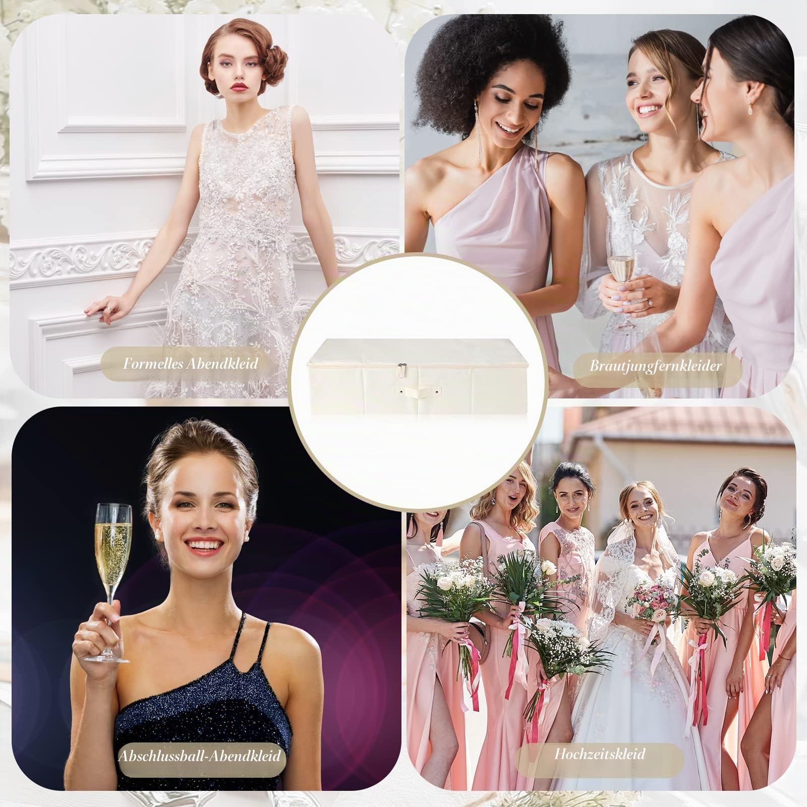 Konservierungsbox-Set für Hochzeitskleid, Aufbewahrungsbox mit 1 Paar Mikrofaser-Handschuhen und 100 Blatt säurefreies Seidenpapier für die Aufbewahrung von Hochzeitskleid, Braut, 71.1x40.7x17.8 cm