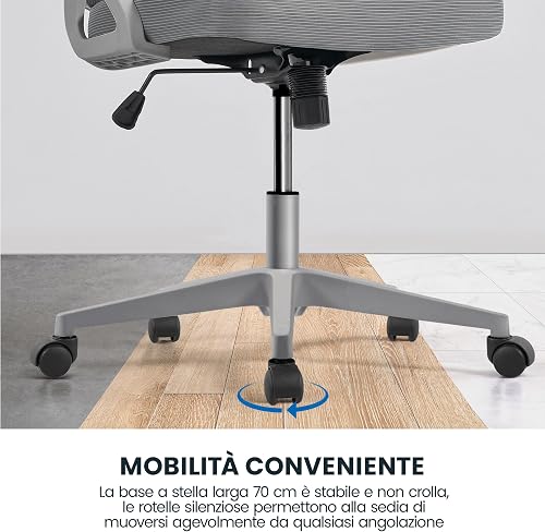 Yaheetech Sedia Ufficio Ergonomica Poltrona Supporto Lombare Grigio Intero - 9