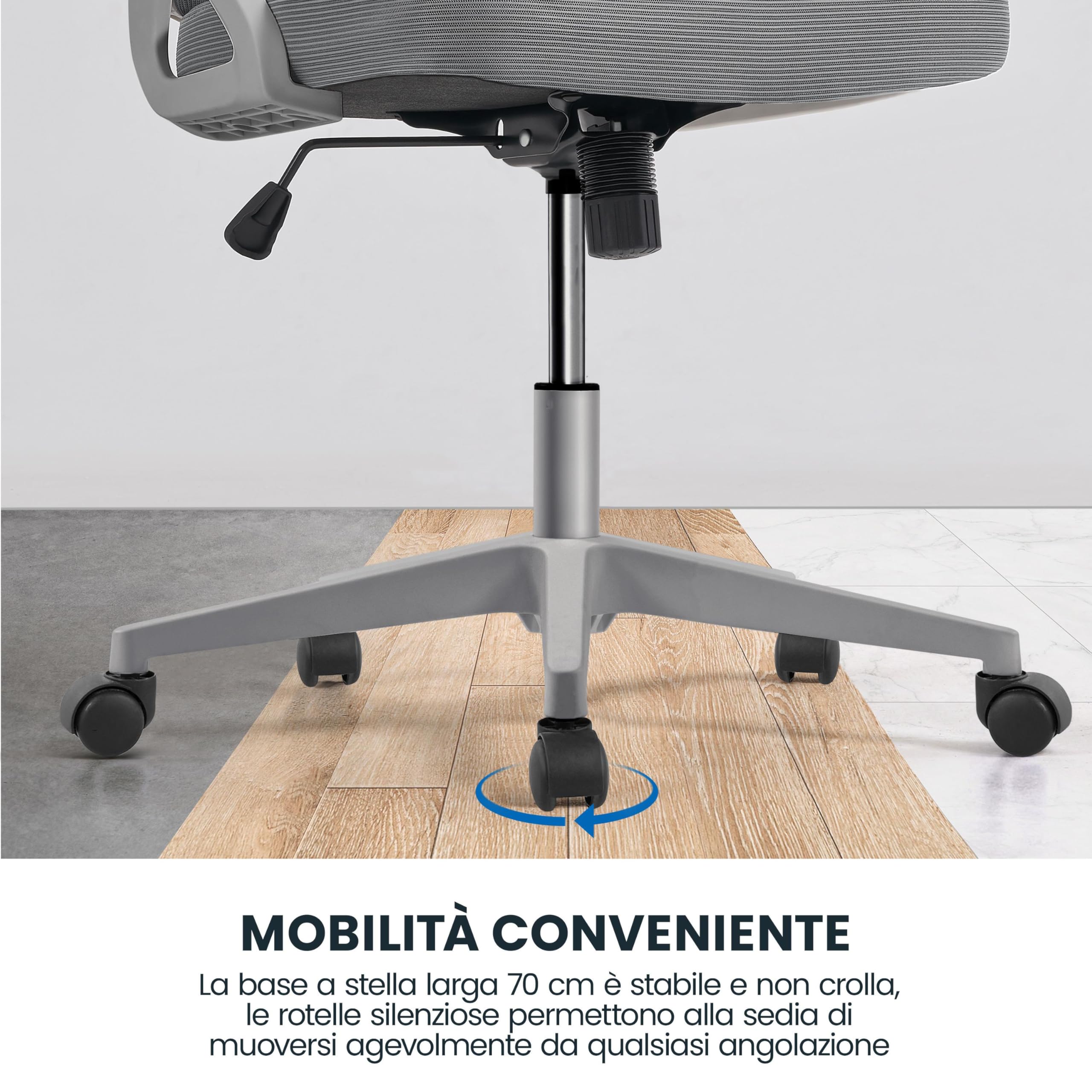 Yaheetech Ergonomiczne krzesło biurowe z podłokietnikami, regulowany zagłówek, wysokie oparcie, funkcja huśtawki, krzesło obrotowe z oddychającej siatki z podparciem lędźwiowym, kolor szary