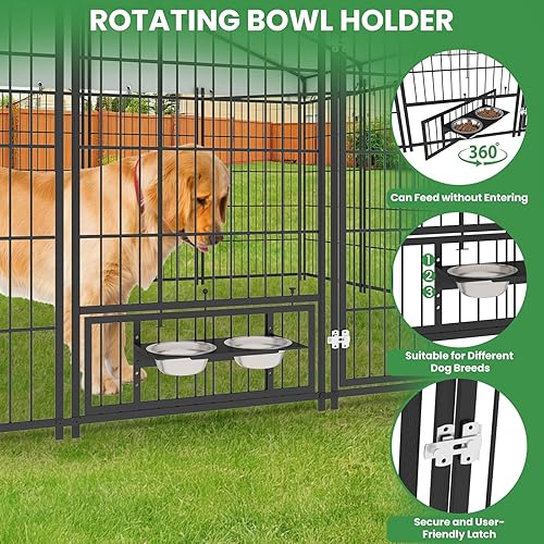 Miniatura 5 de Perrera grande de 10 x 10 x 6 pies para perros grandes  Perrera resistente al aire libre con techo, perreras cubiertas con puerta de alimentación y