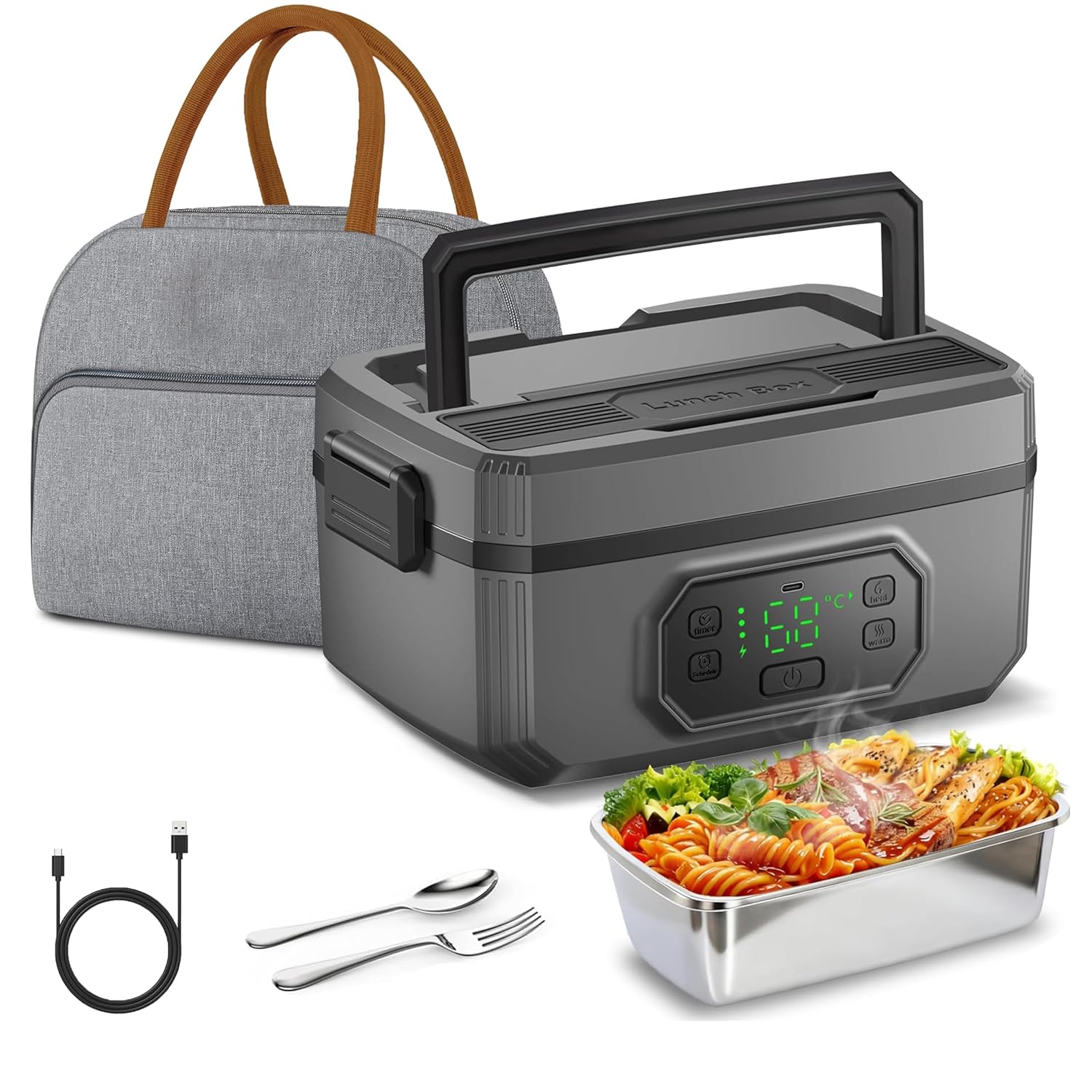 Electric Lunch Box for Adults 1 6L Cordless Lonchera Electrica - 24000mAh Type-C Rechargeable No Water Needed for