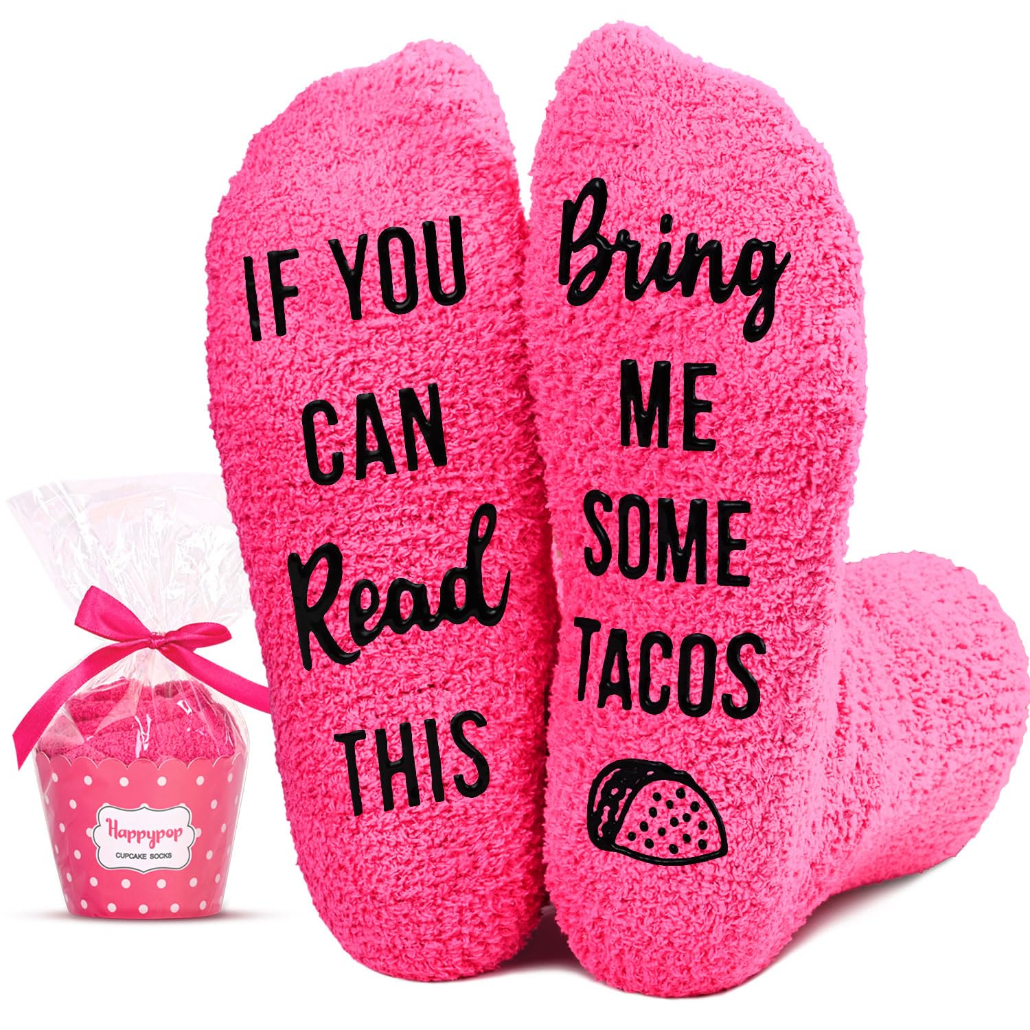 HAPPYPOP Cute Fuzzy Socks for Women - Funny Taco Chocolate Popcorn Gifts, Slipper Socks