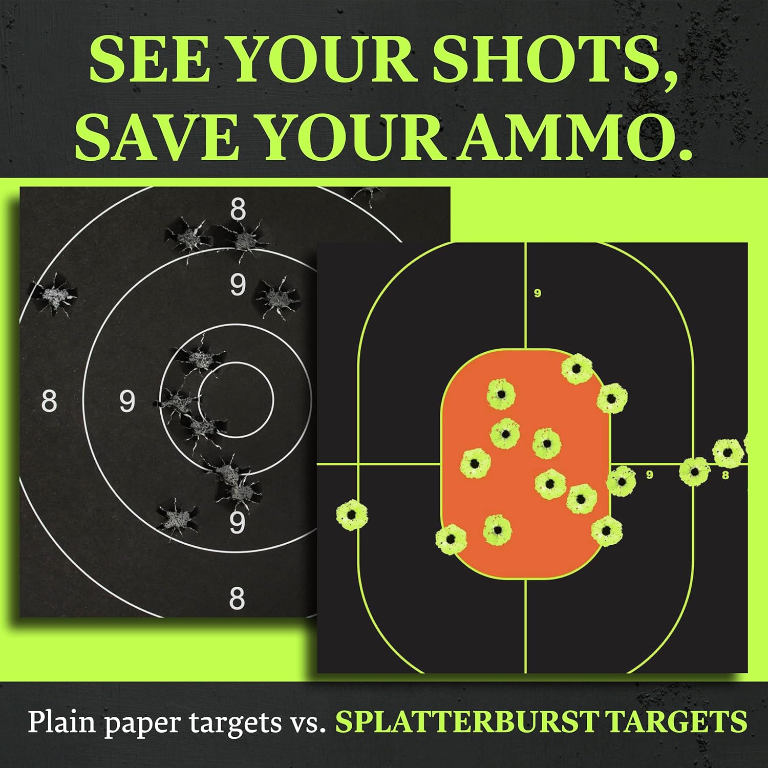 Splatterburst Targets - 12 x 18 inch Bullseye Splatter Target - Easily See Your Shots Burst Bright Fluorescent Yellow Upon Impact - Made in USA