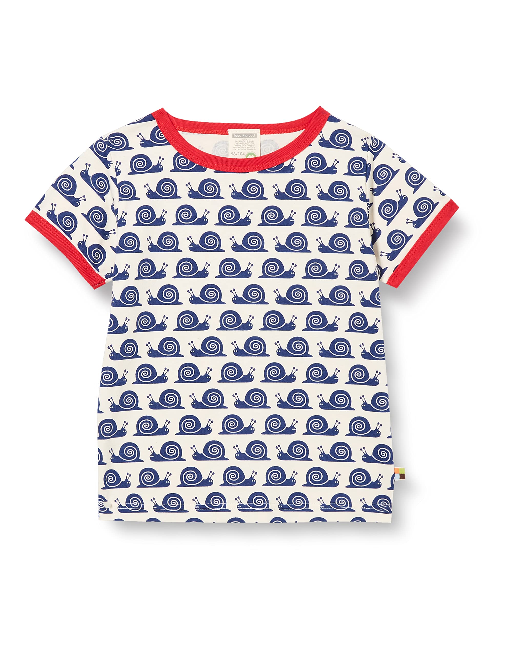 loud + proud Unisex Children's Print Snail, GOTS Certified T-Shirt, Ultramarine, 122 cm-128 cm