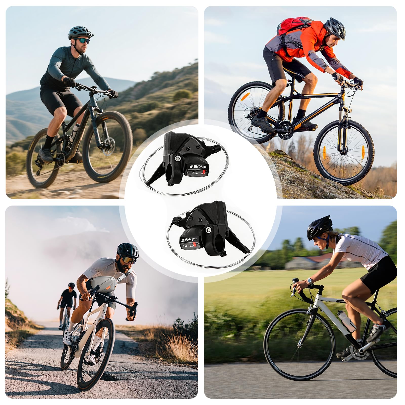 1 Paar Fahrrad Schalthebel 3 x 7 Gang,105*70mm Fahrrad Schalthebel, Mountainbike Schalthebel, Links Rechts Fahrrad Gangschaltung Schalthebel für MTB 22.2mm Lenker, Schwarz, Kunststoff-Verbundmaterial