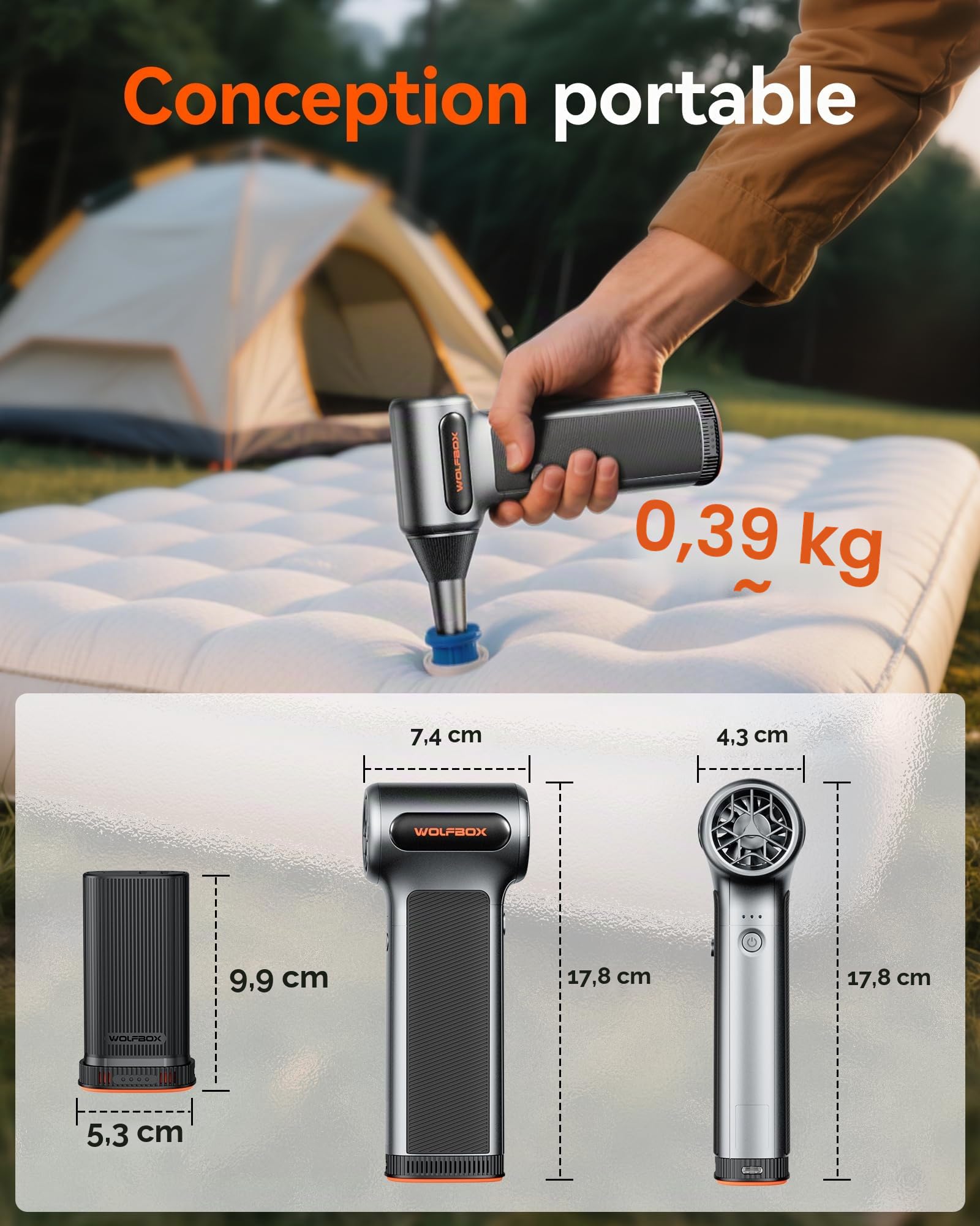WOLFBOX MF200 Souffleur Air Comprimé avec Batterie Amovible, Mini Souffleur Sans Fil Puissant 3 Vitesses, Souffleur PC Dépoussiérant pour Clavier, Voiture, Maison