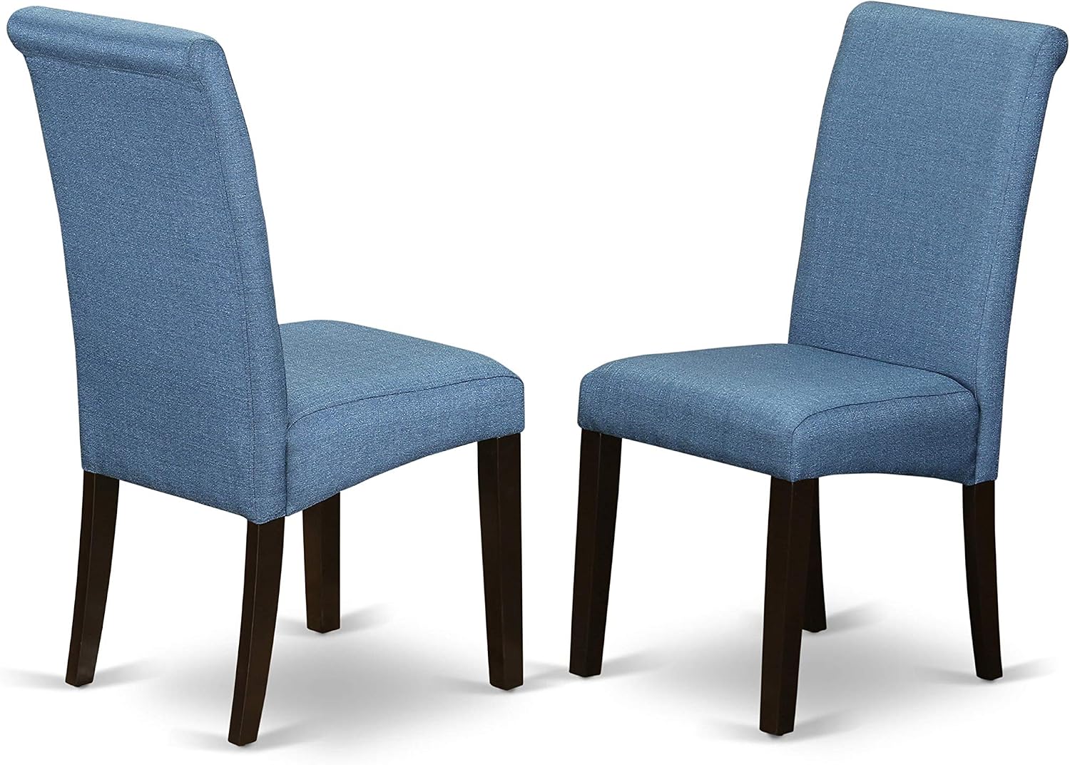 East West Furniture HEBA9-CAP-21 9 Piece Dining Room Set Includes a Rectangle Kitchen Table with Pedestal and 8 Blue Color Linen Fabric Parson Dining Chairs, 42x72 Inch, Cappuccino