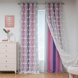 MYSKY HOME Juego de 2 cortinas opacas para habitación infantil y niña, cortinas opacas de doble capa, separadores de espacios, cortinas con voile, para el hogar, 240 x 132 cm, color rosa y lila