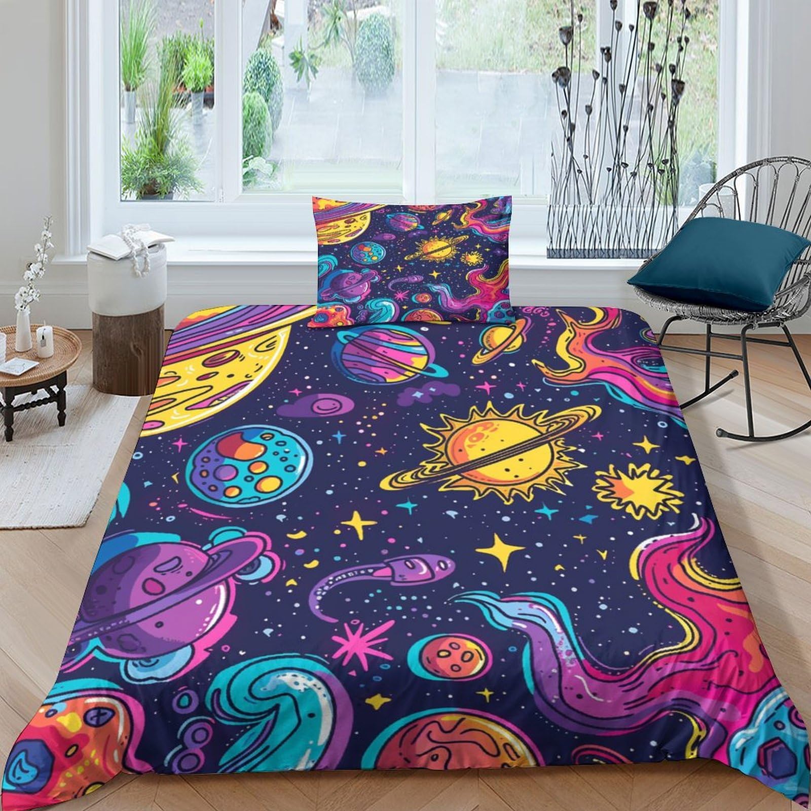 Housse de couette 135x200 cm avec fermeture éclair cachée et taies d'oreiller lit simple en microfibre