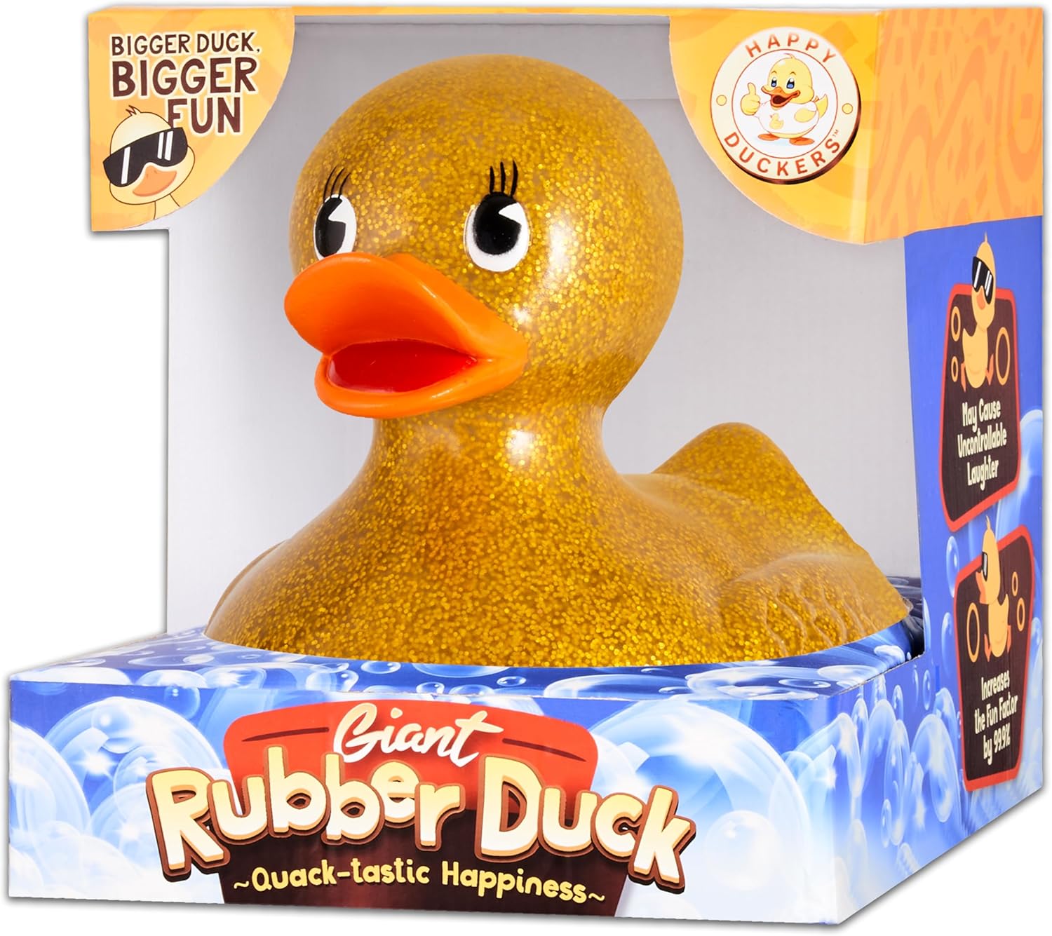 Giant Rubber Duck - 10.5" Inches - Our Large Rubber Duck Provides Big Ducky Fun in a Cute Custom Giftable Box - Traditional Yellow and Glitters Rubber Ducks Available - Gold