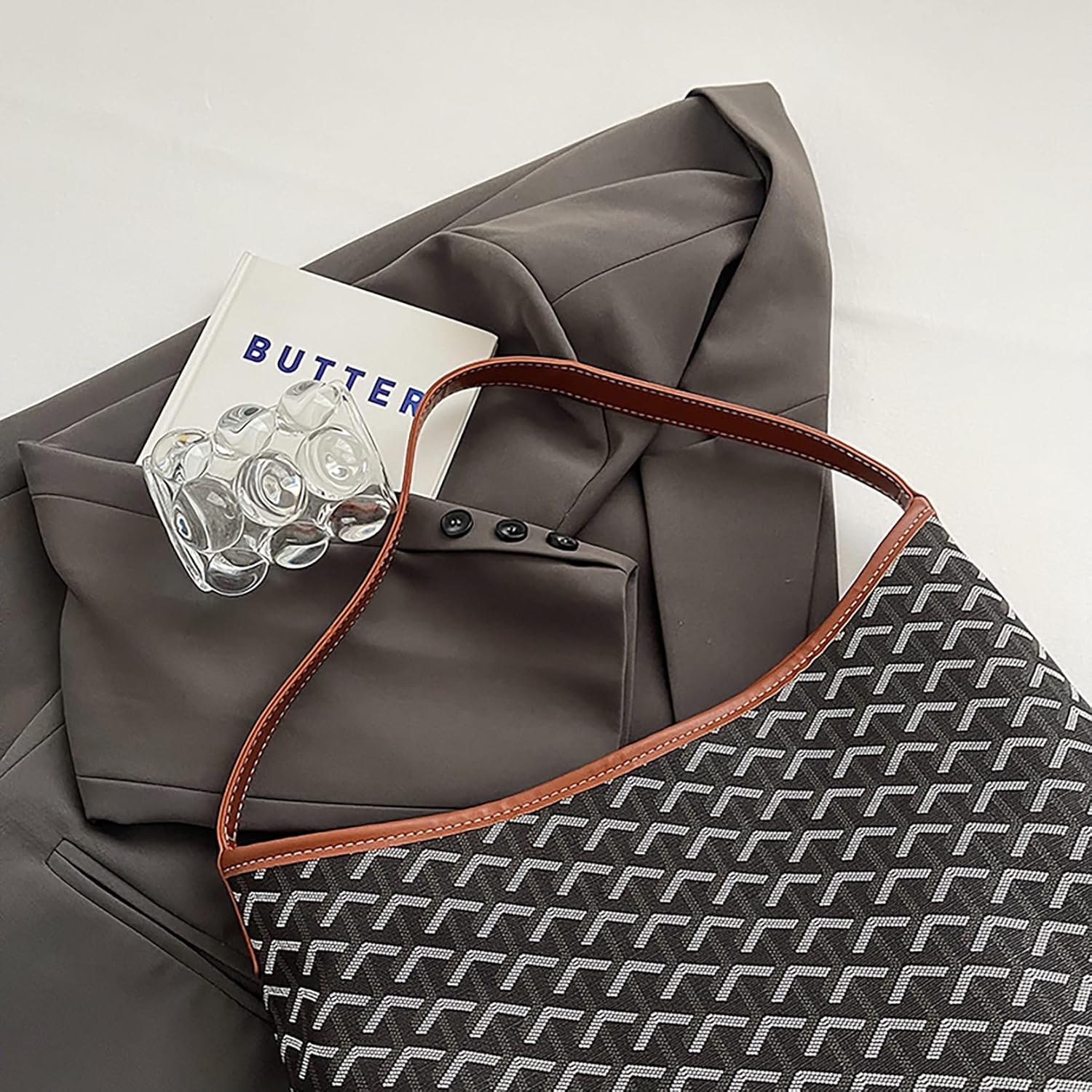 women's shoulder handbags Elegant Hobo Bag Large Purse Geometric pattern Tote Bag Brown color blocking Plaid handbag - Image 9