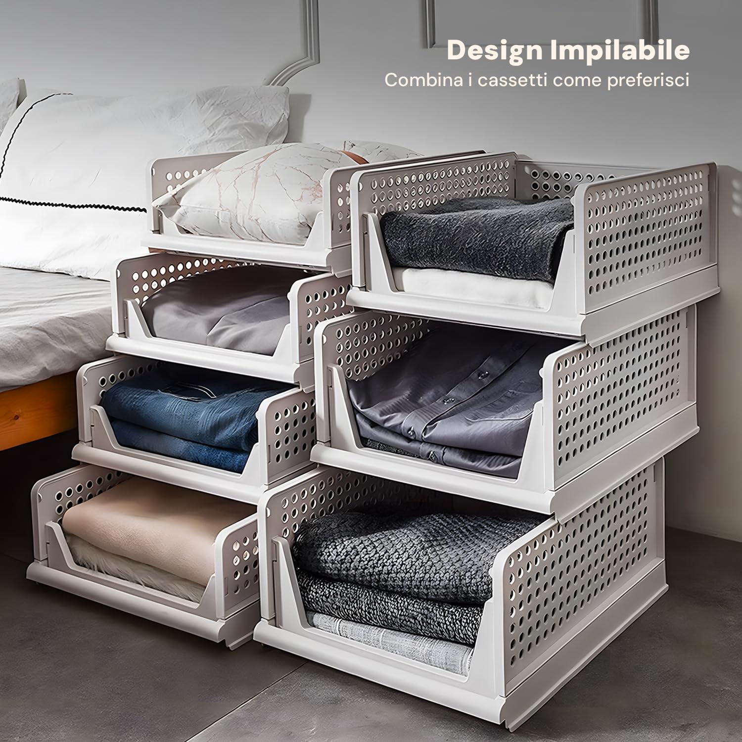 Avilia - Set di 3 Organizer Armadio in Plastica Richiudibili e Impilabili - Cassettiera Salvaspazio da Cucina, Bagno e Camera da Letto, Multiuso e Resistenti