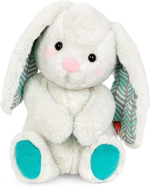 B. toys by Battat BX1784EZ B Happy Hues  Peppy-Mint Soft & Cuddly Plush Bunny  Huggable Stuffed Animal Rabbit Toy  Washable  Babies, Toddlers, Kids,White