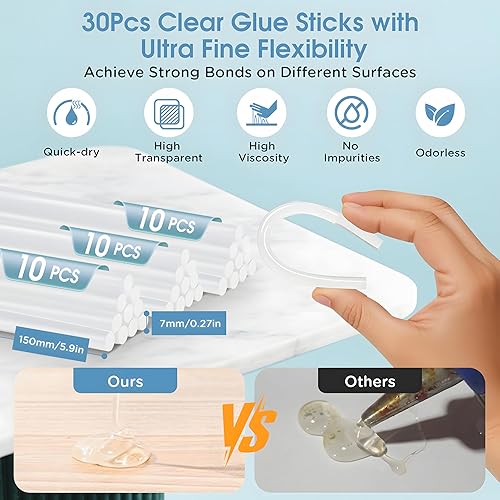 Miniatura 10 de Pistola de pegamento caliente inalámbrica con 30 barras de pegamento premium, pistola de pegamento inalámbrica de 20 W, precalentamiento rápido