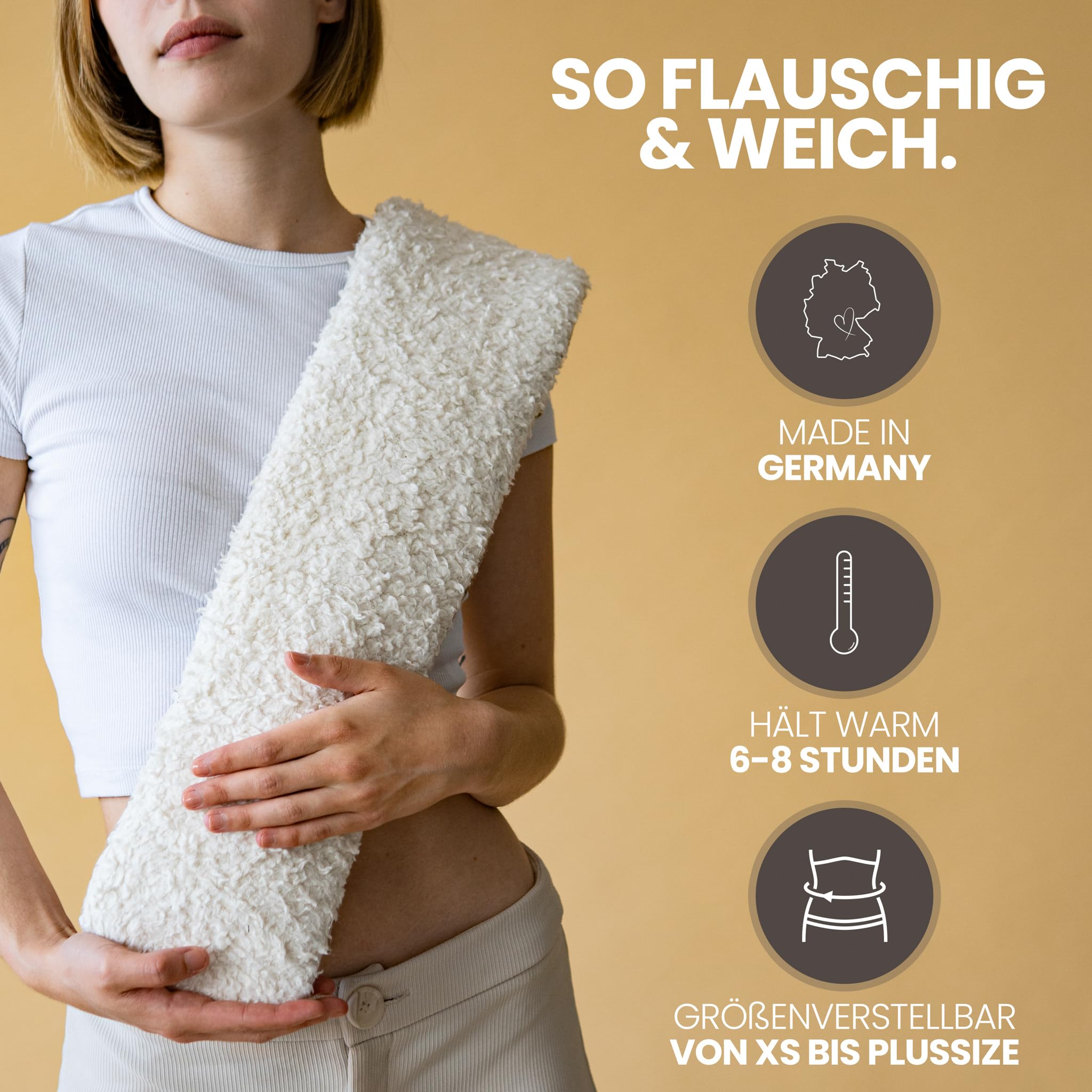 Bolsa de agua caliente de felpa de algodón orgánico y fieltro reciclado (felpa, beige, 2,5 L de largo)