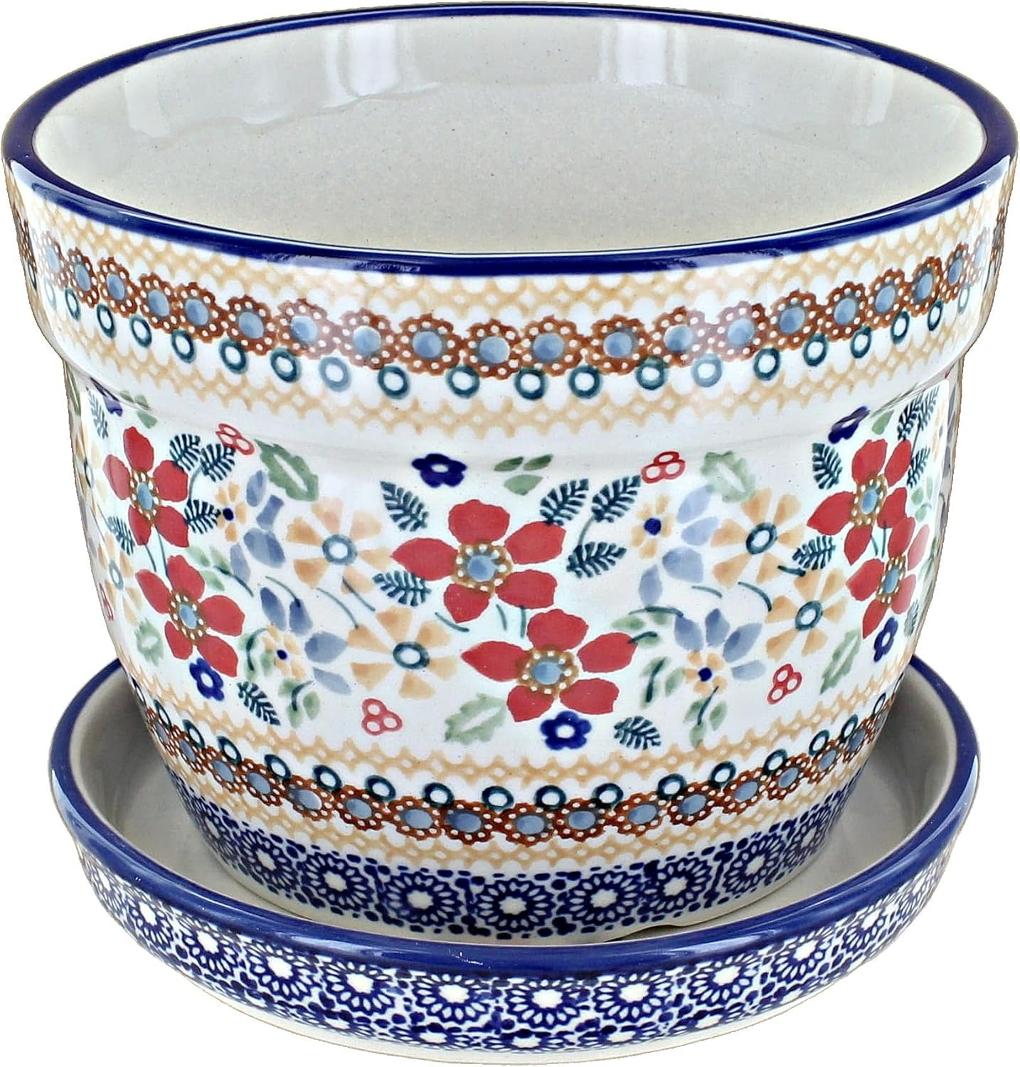 Blue Rose Polish Pottery - Blue Susanna Large Flower Pot - 5"x 5" - Ceramic Flower Pot, for Indoor or Outdoor Garden Décor
