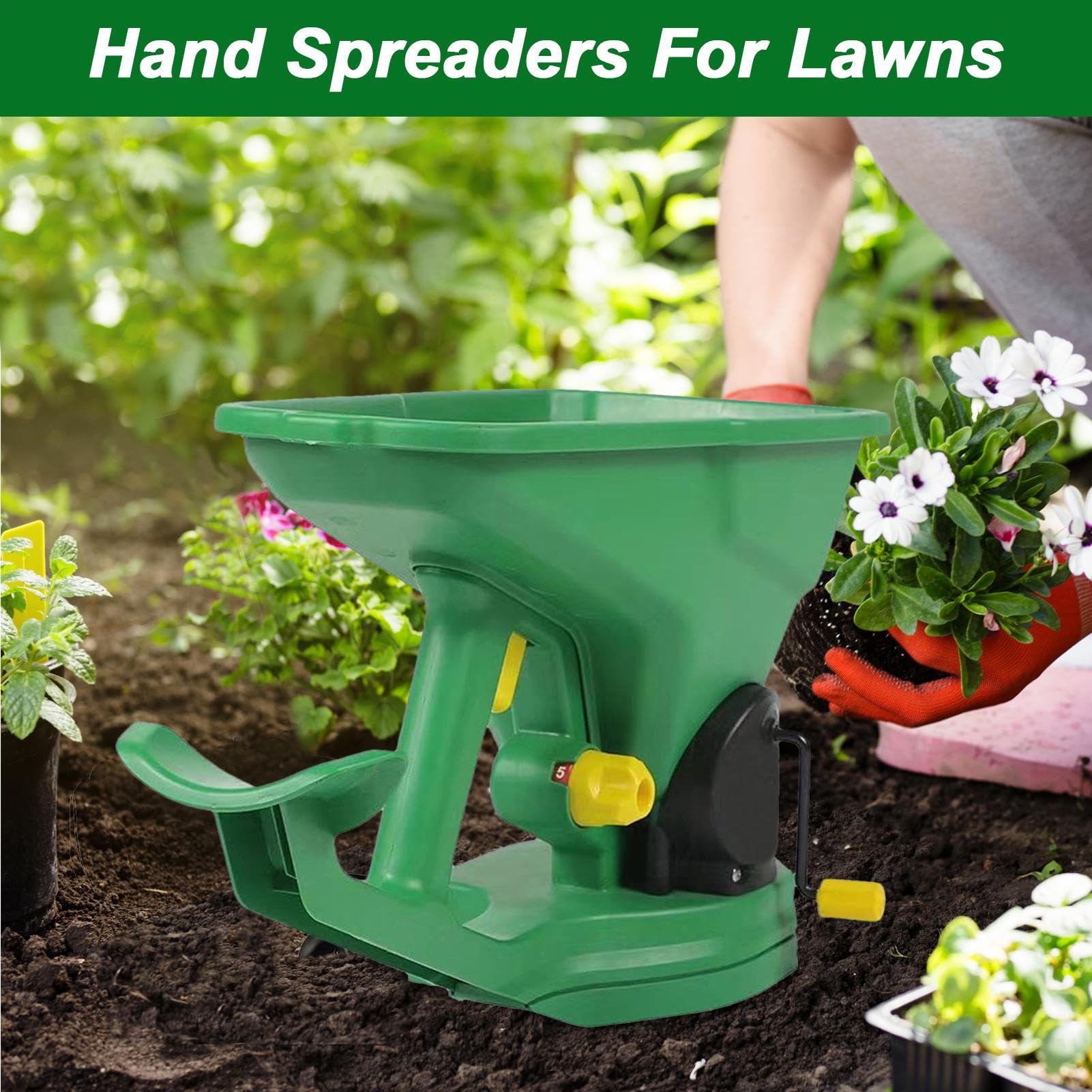 Spandiconcime Per Prato | Spandiconcime a Manovella per Diffusione - Ergonomico Con Controllo Regolabile Per Spargimento Fertilizzante In Patio Vivai Serre Cortile