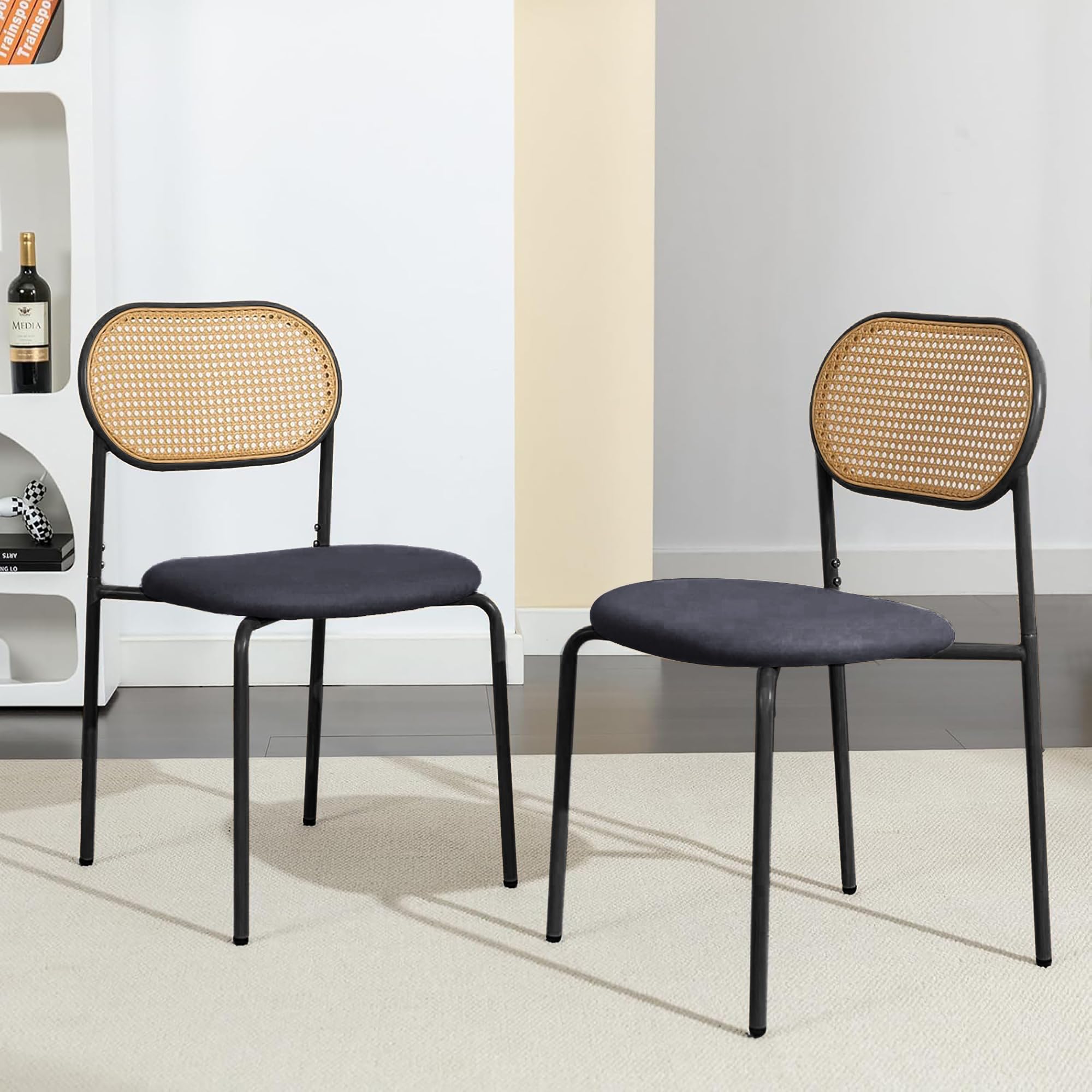 Chaises salle à manger velours rotin lot de 2 chaises confortables cuisine bois