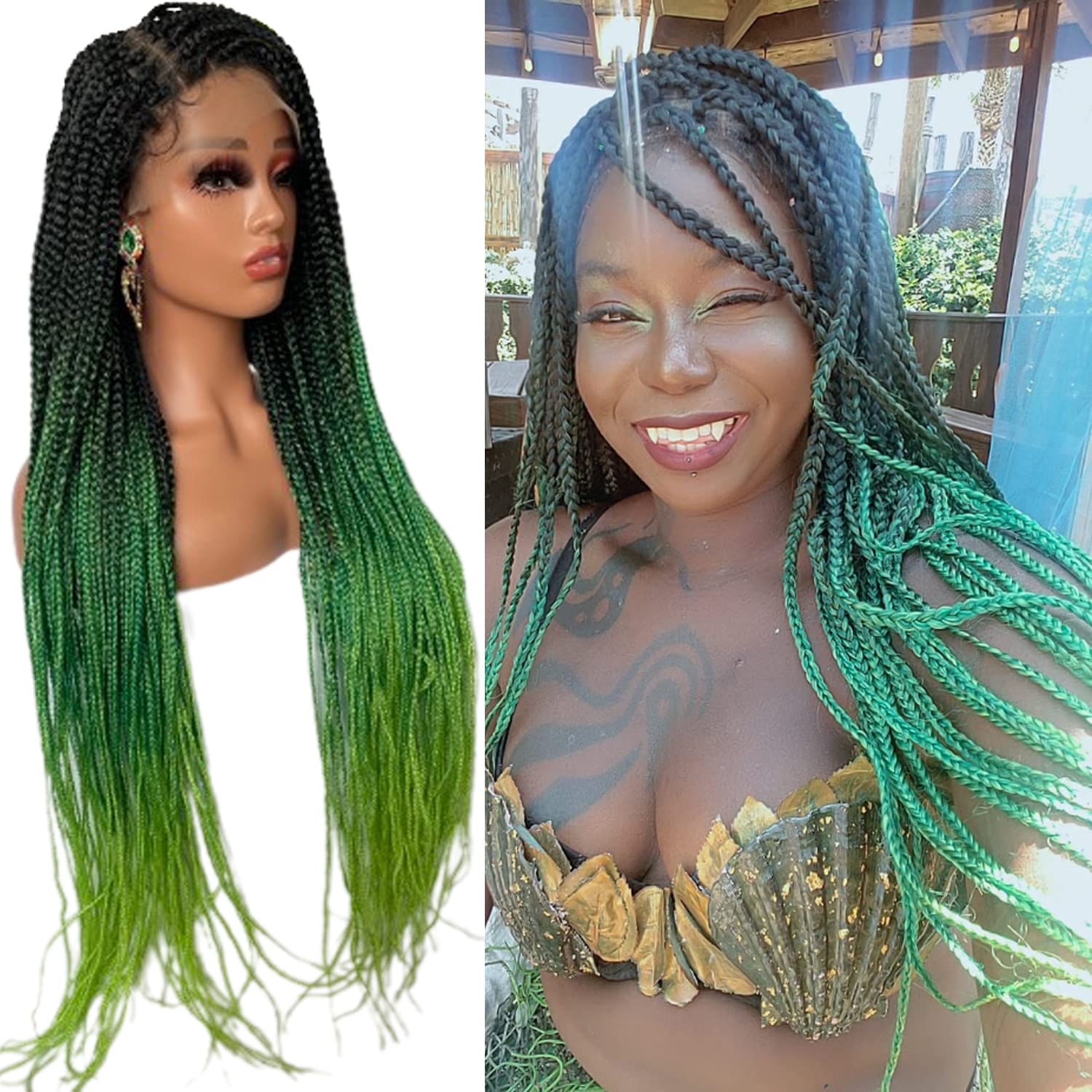 Braided Wigs for Black Women 9x6inch Double Lace Front Square Knotless Box Braid Wig Pre Plucked with Baby Hair Synthetic Hand Braiding Hair Wigs Cornrow Braids 36 Inch